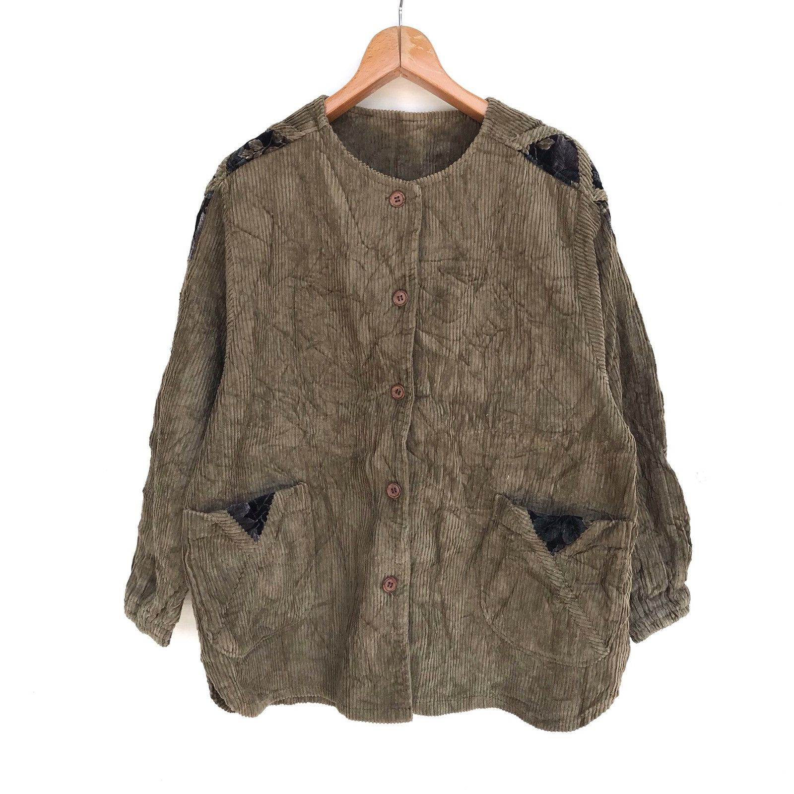 image of Asian Traditional Wear Corduroy Jacket Barn Coat in Brown, Women's (Size XL)