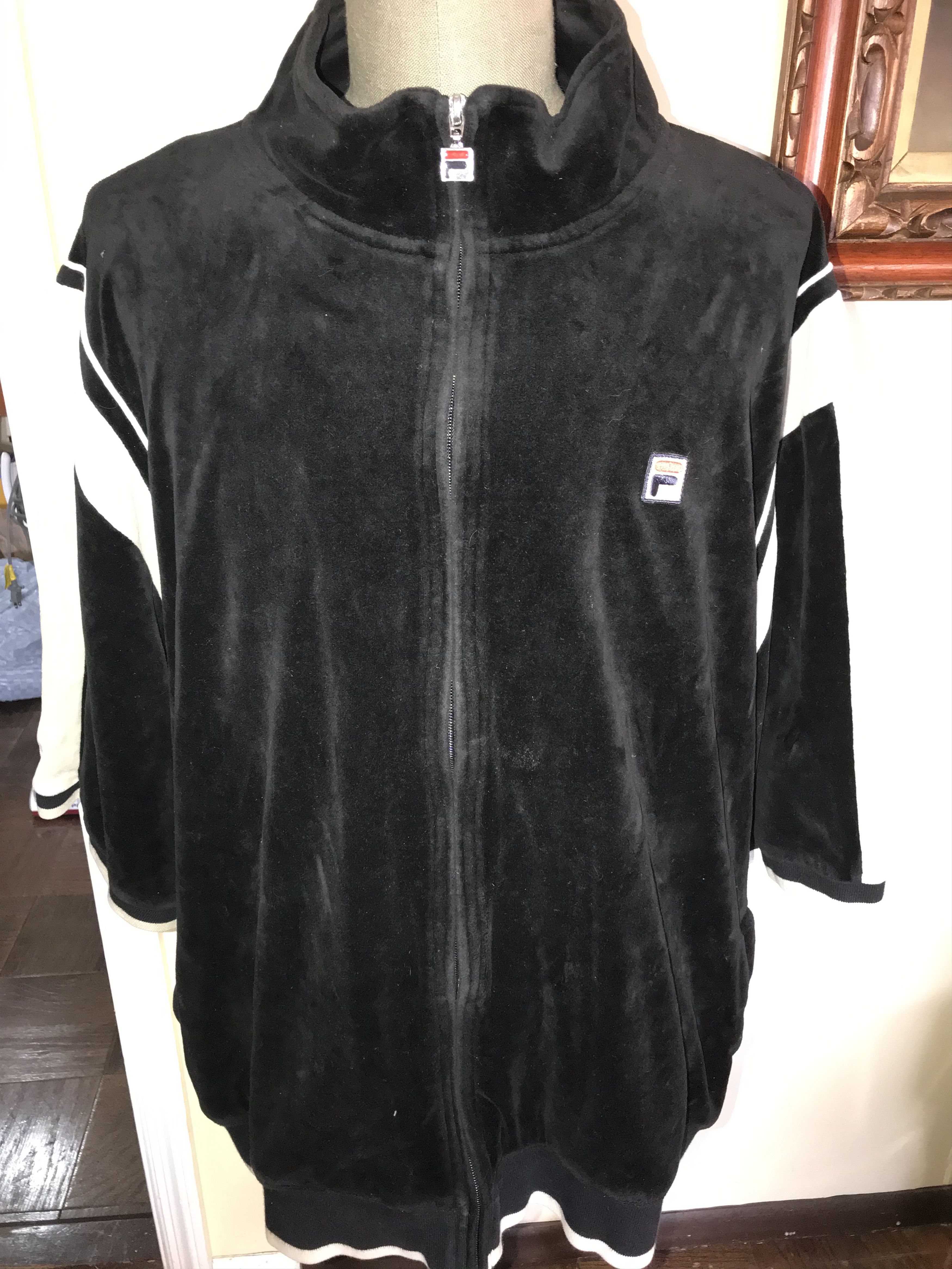 Fila Velour Short Sleeve Track Jacket in Black for Men