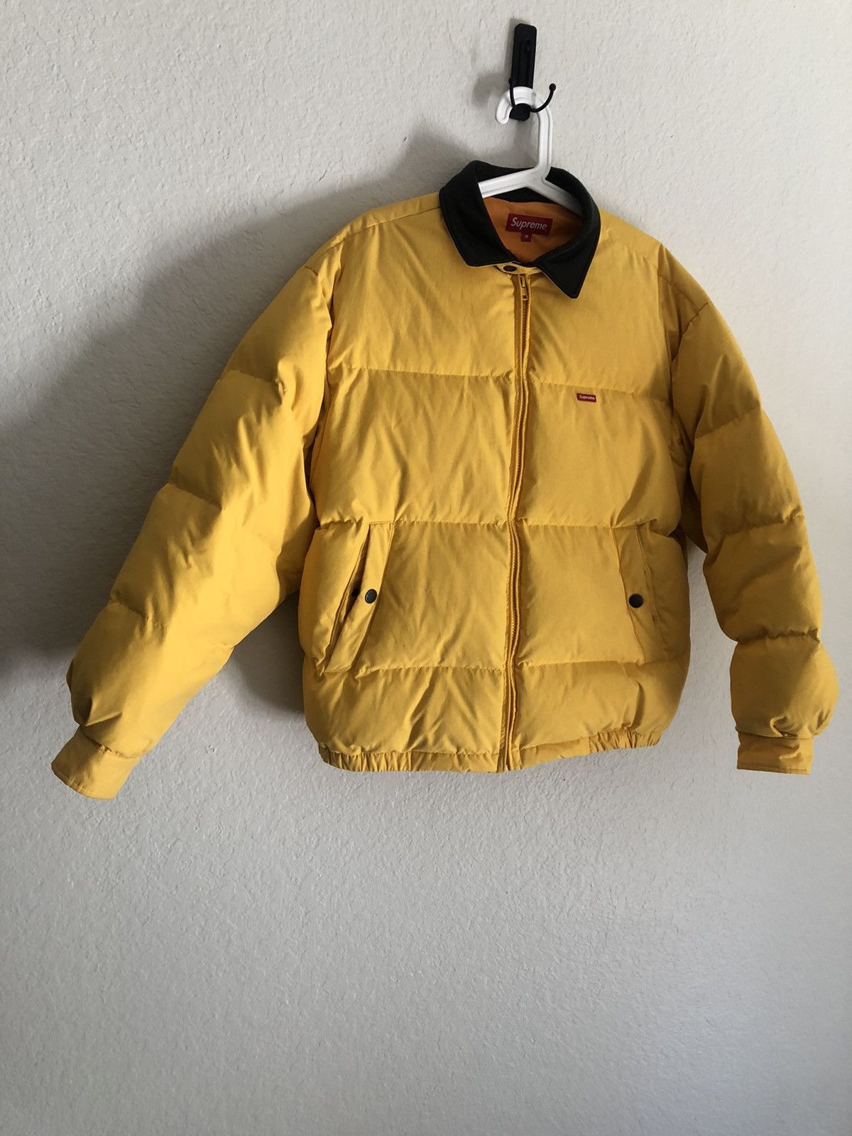 Supreme leather collar puffer jacket online