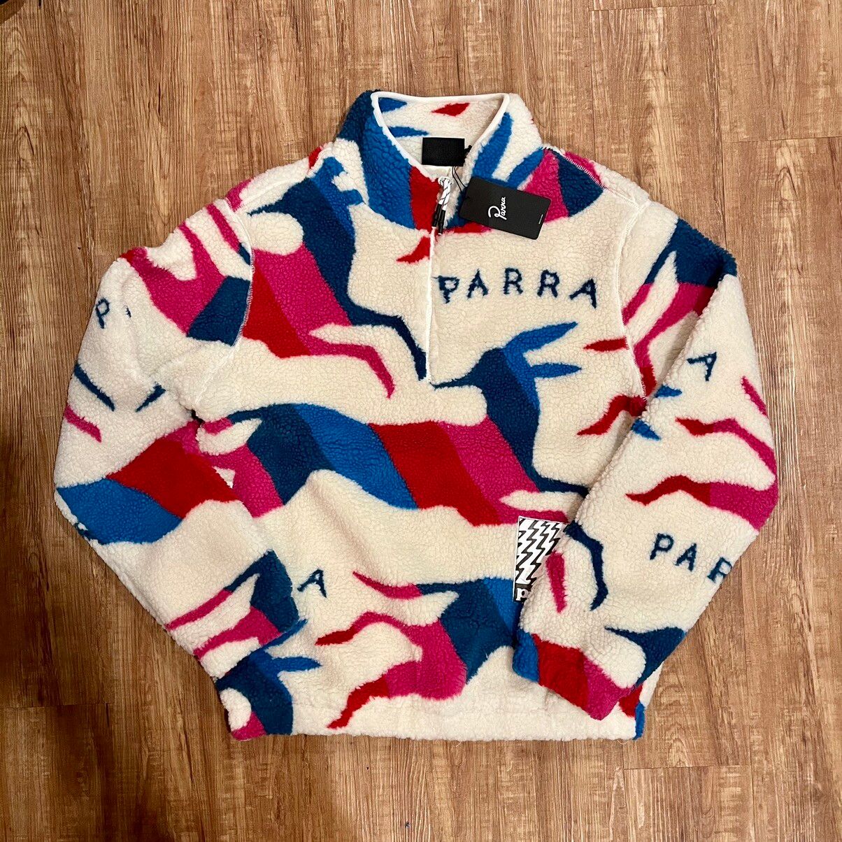 Pre-owned Parra Jumping Foxes Sherpa Fleece In White