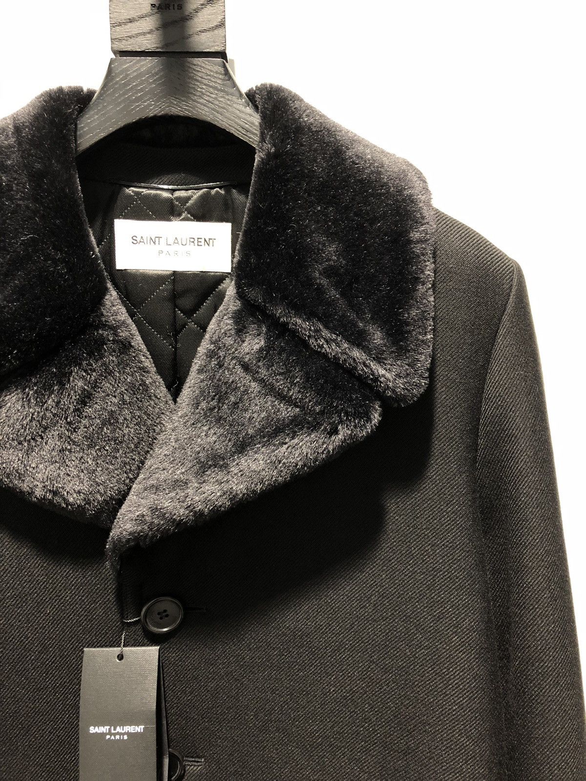 Hedi Slimane × Saint Laurent Paris 16FW Faux Fur Collar Coat Sz44 Size US S / EU 44-46 / 1 - 2 Thumbnail