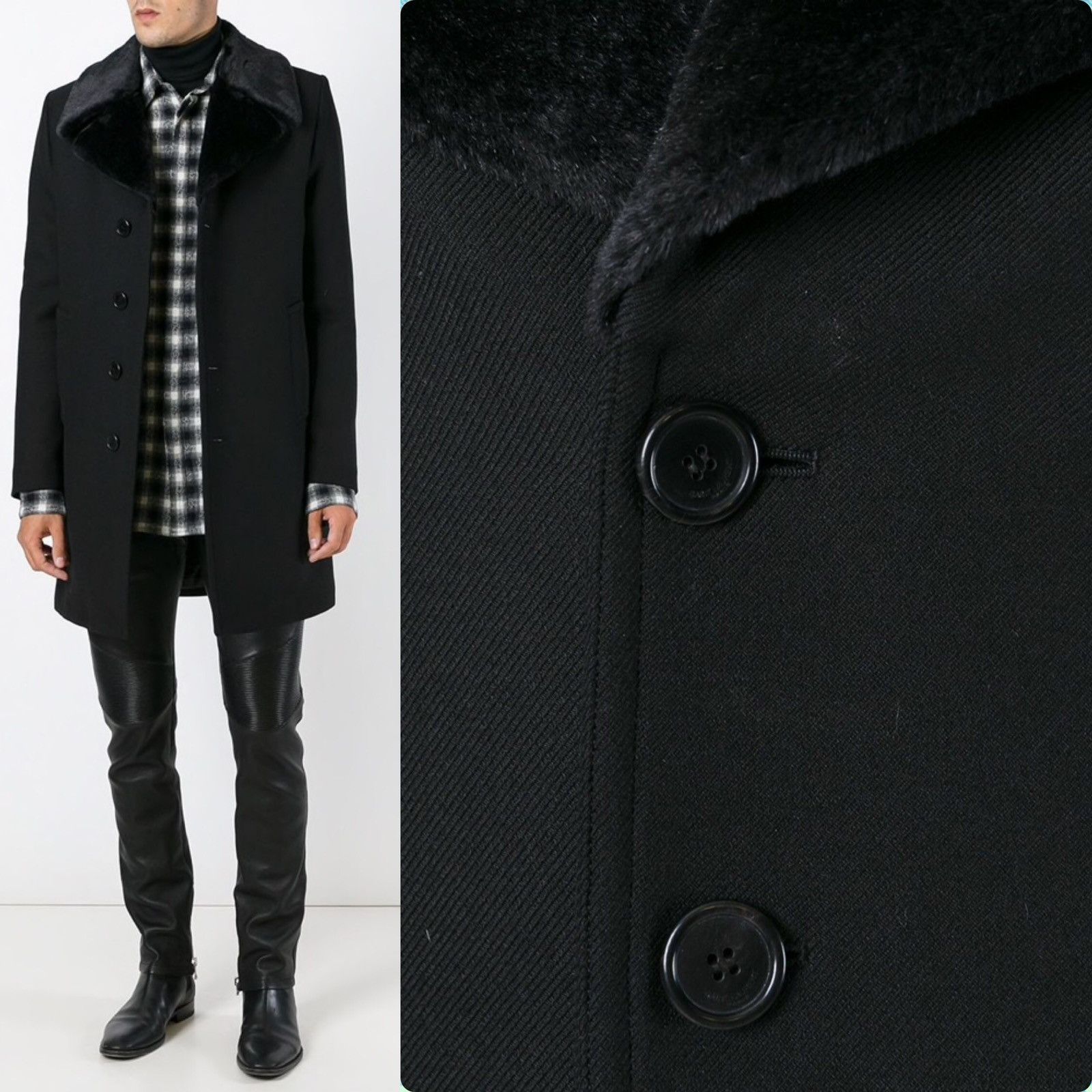 Hedi Slimane × Saint Laurent Paris 16FW Faux Fur Collar Coat Sz44 Size US S / EU 44-46 / 1 - 12 Thumbnail
