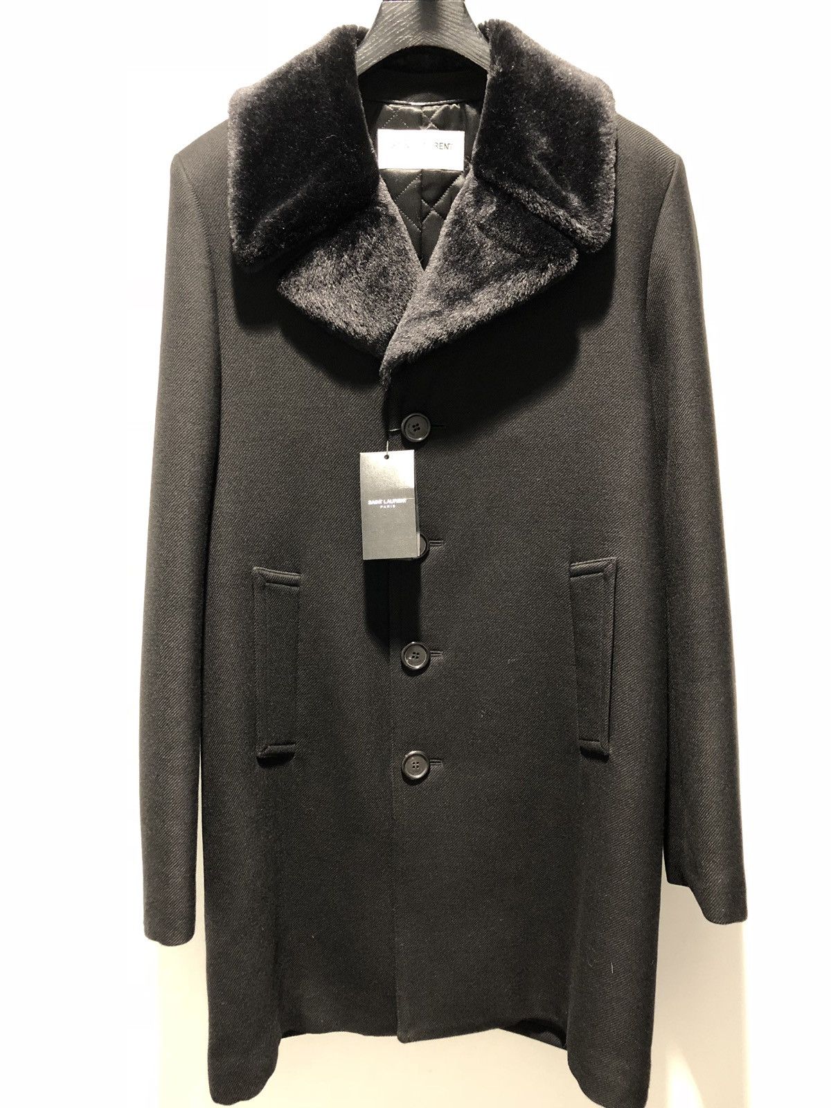 Hedi Slimane × Saint Laurent Paris 16FW Faux Fur Collar Coat Sz44 Size US S / EU 44-46 / 1 - 1 Thumbnail