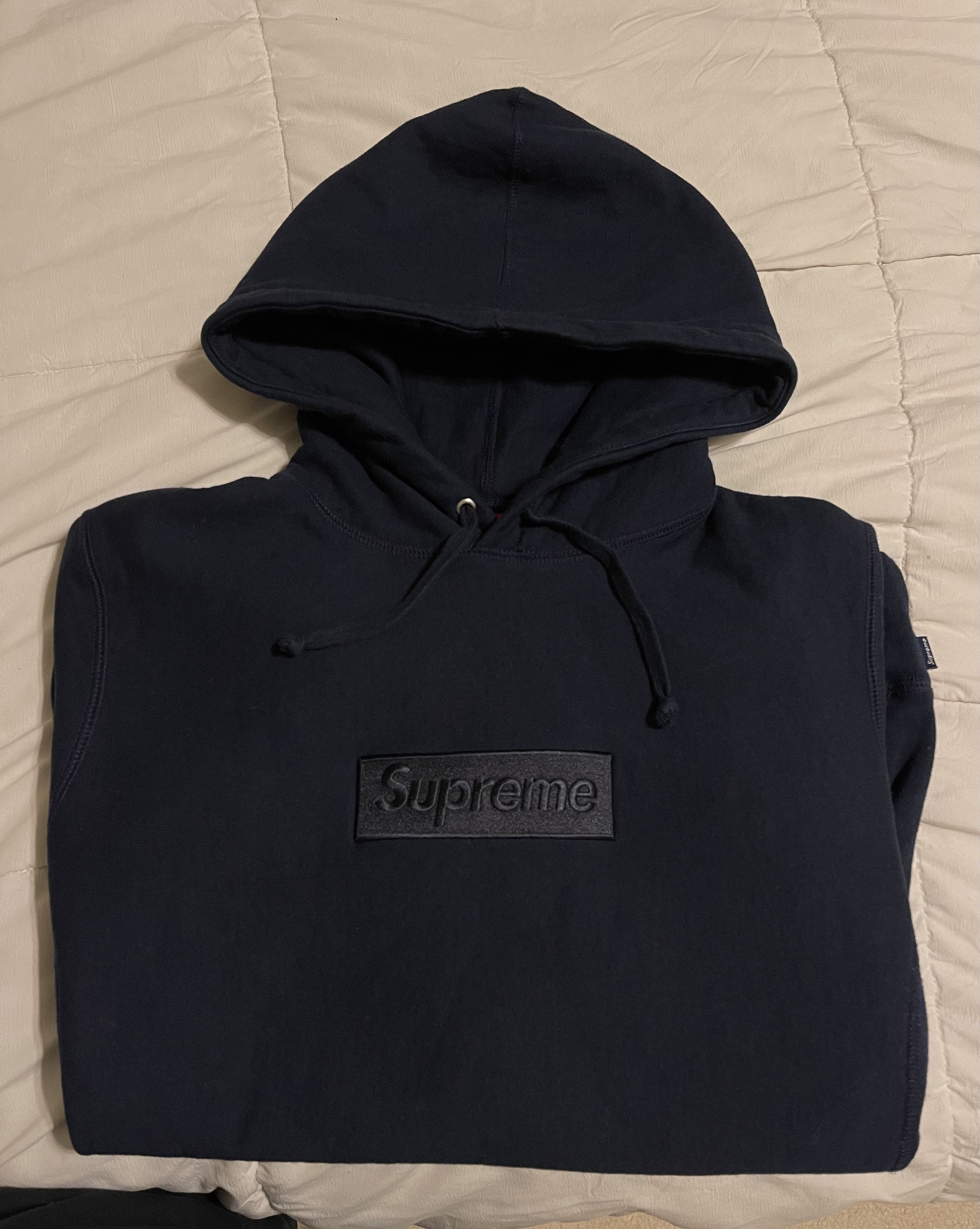 Navy tonal box logo hoodie best sale