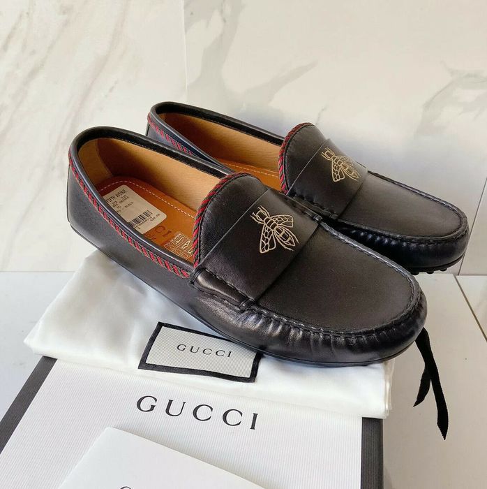 Gucci GUCCI KANYE Gold BEE Keeper Driving Shoes Loafers Black | Grailed