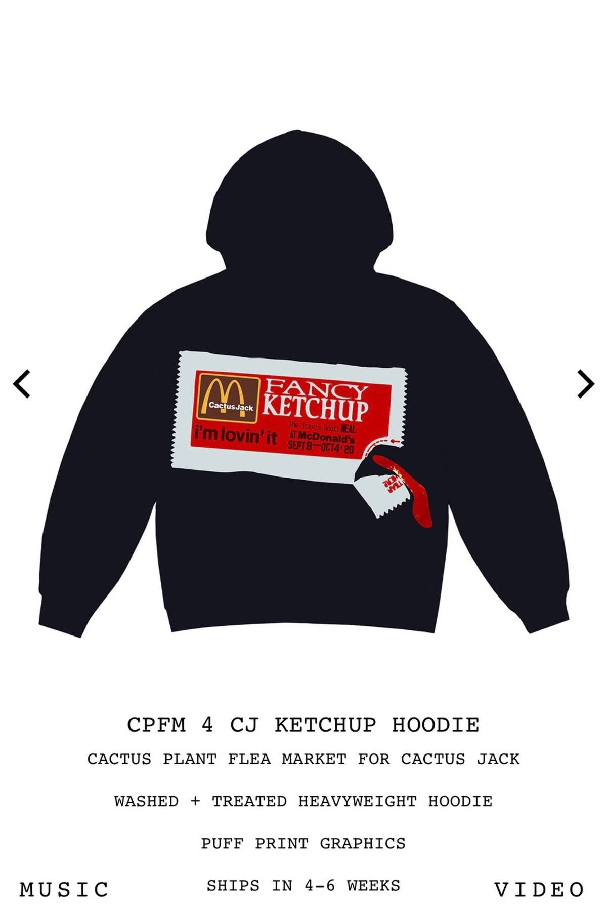 ★コラボレア!Travis Scott x CPFM 4 CJ Ketchup Hoodie 新品 TRAVIS SCOTT x CPFM KETCHUP HOODIE BLACK ブラック