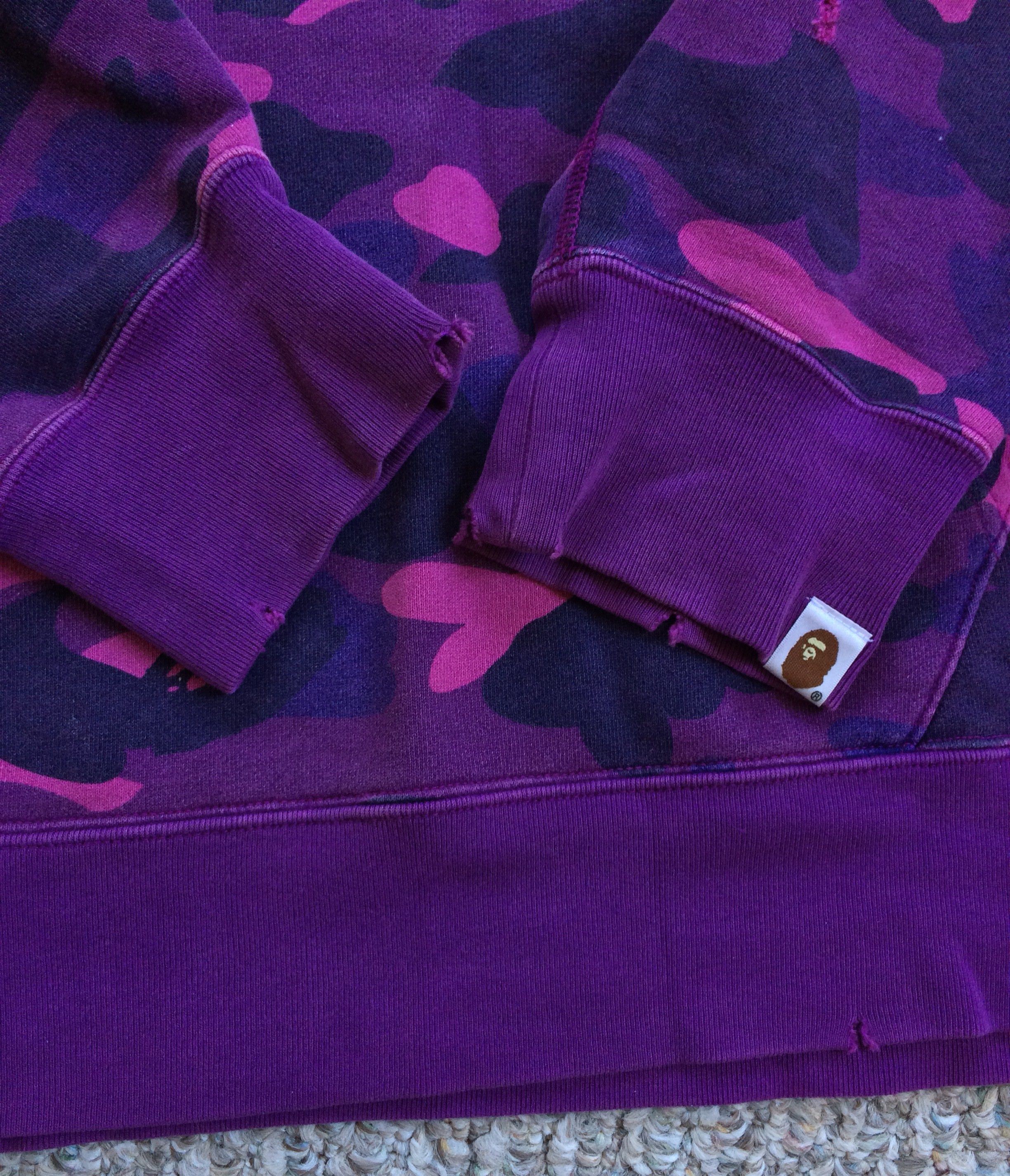 Bape BAPE Purple Camo Distressed Spellout Hoodie Size US XL / EU 56 / 4 - 3 Thumbnail