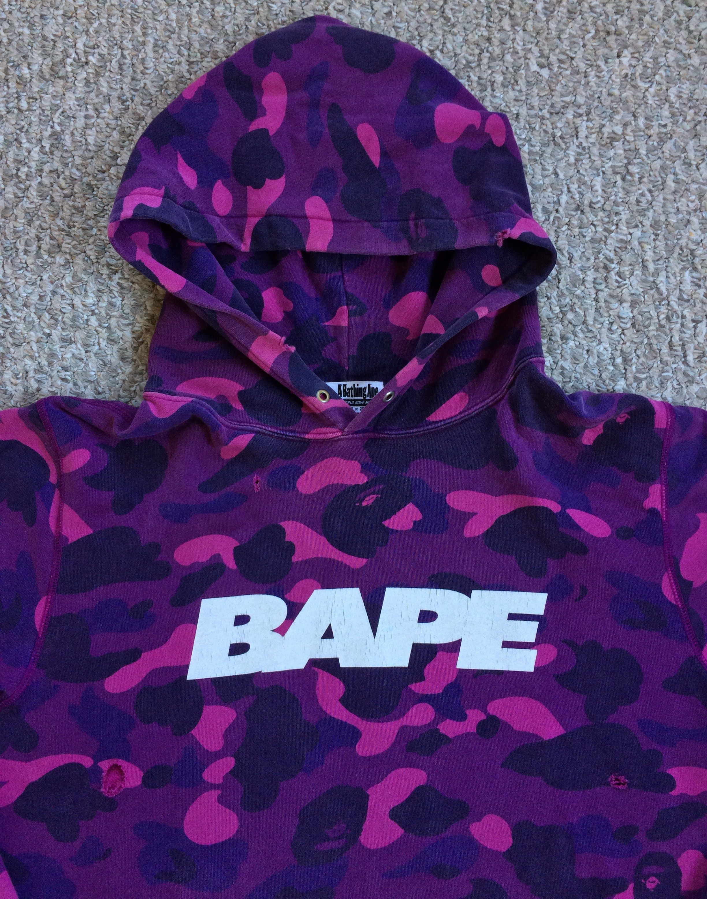 Bape BAPE Purple Camo Distressed Spellout Hoodie Size US XL / EU 56 / 4 - 2 Thumbnail