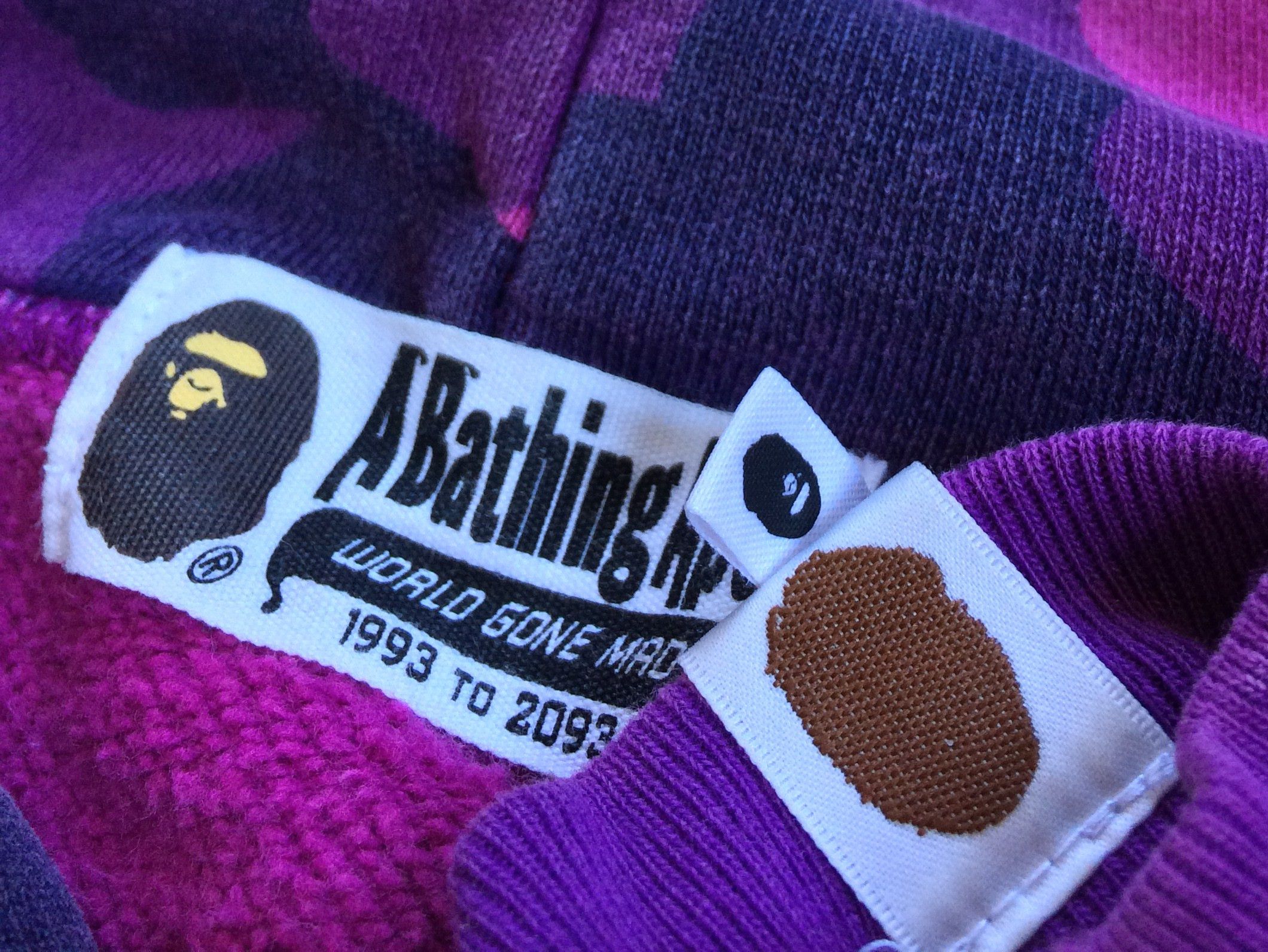 Bape BAPE Purple Camo Distressed Spellout Hoodie Size US XL / EU 56 / 4 - 5 Thumbnail