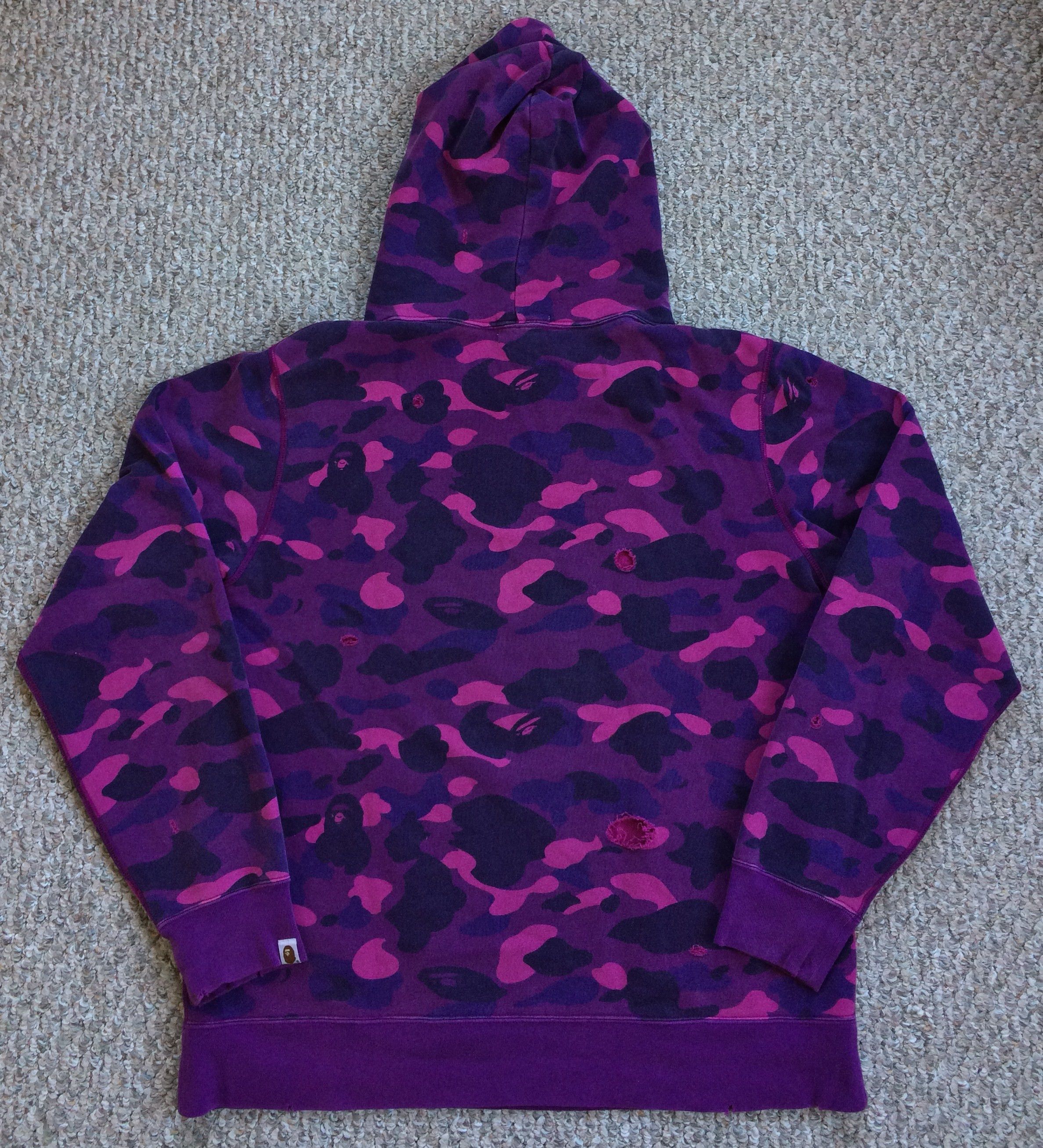 Bape BAPE Purple Camo Distressed Spellout Hoodie Size US XL / EU 56 / 4 - 6 Thumbnail