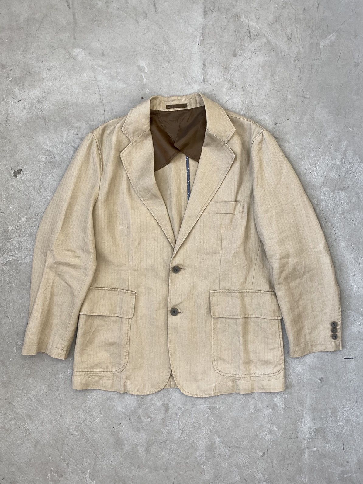 Kansai Yamamoto Kansai Yamamoto Pinstripe Tan Blazer Size US M / EU 48-50 / 2 - 1 Thumbnail