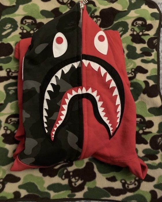 Red Bape Hoodie  Bape Red Camo Shark Hoodie