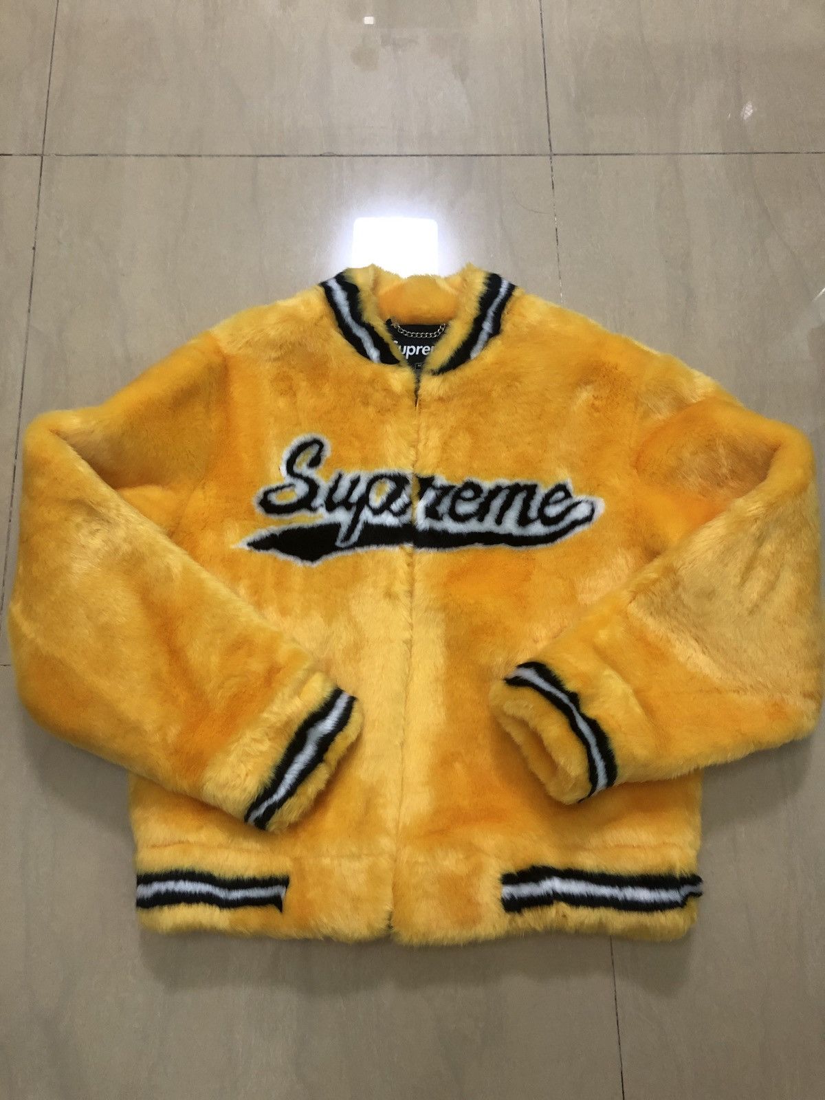 Supreme SUPREME FAUX FUR VARSITY JACKET -YELLOW | Grailed