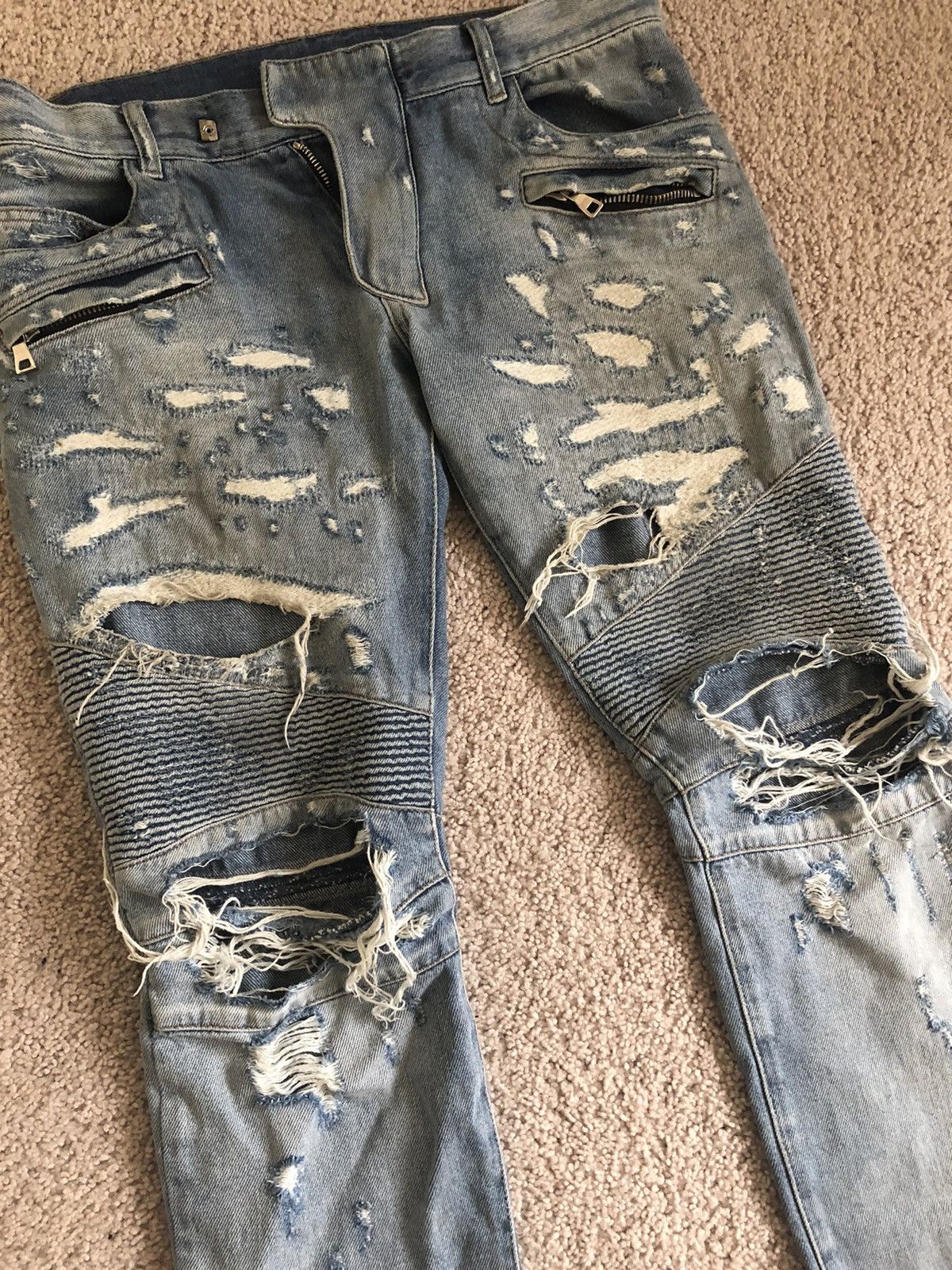 Balmain Slim Ripped Biker Jeans