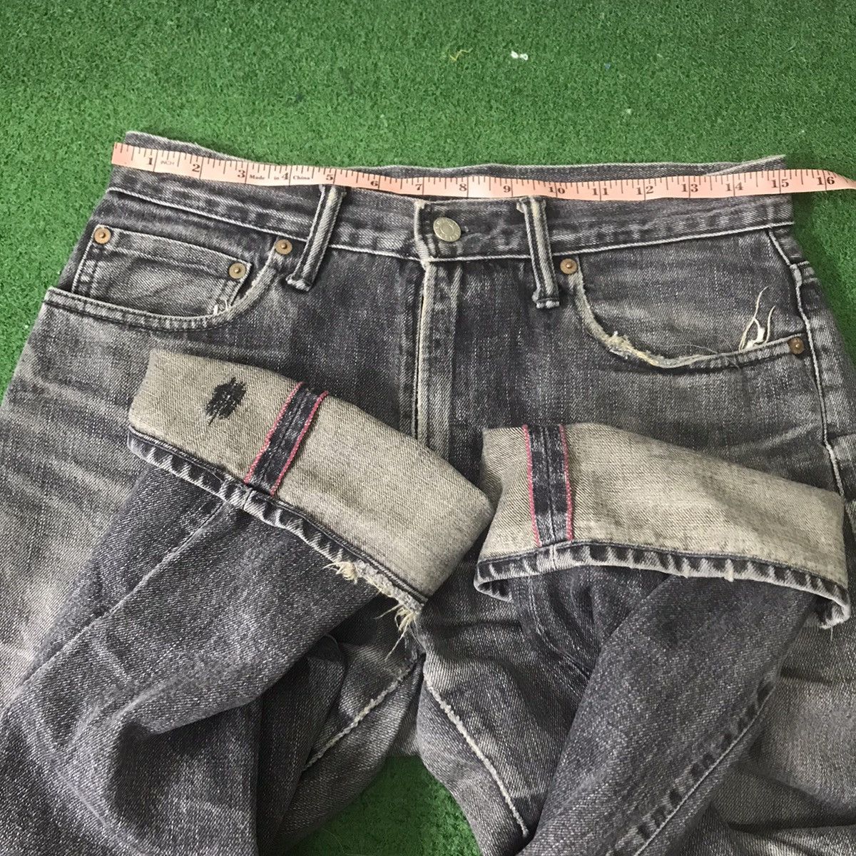 HOLLYWOOD RANCH MARKET HR Market Faded Black Distressed Denim Selvedge Jeans Size US 30 / EU 46 - 18 Thumbnail