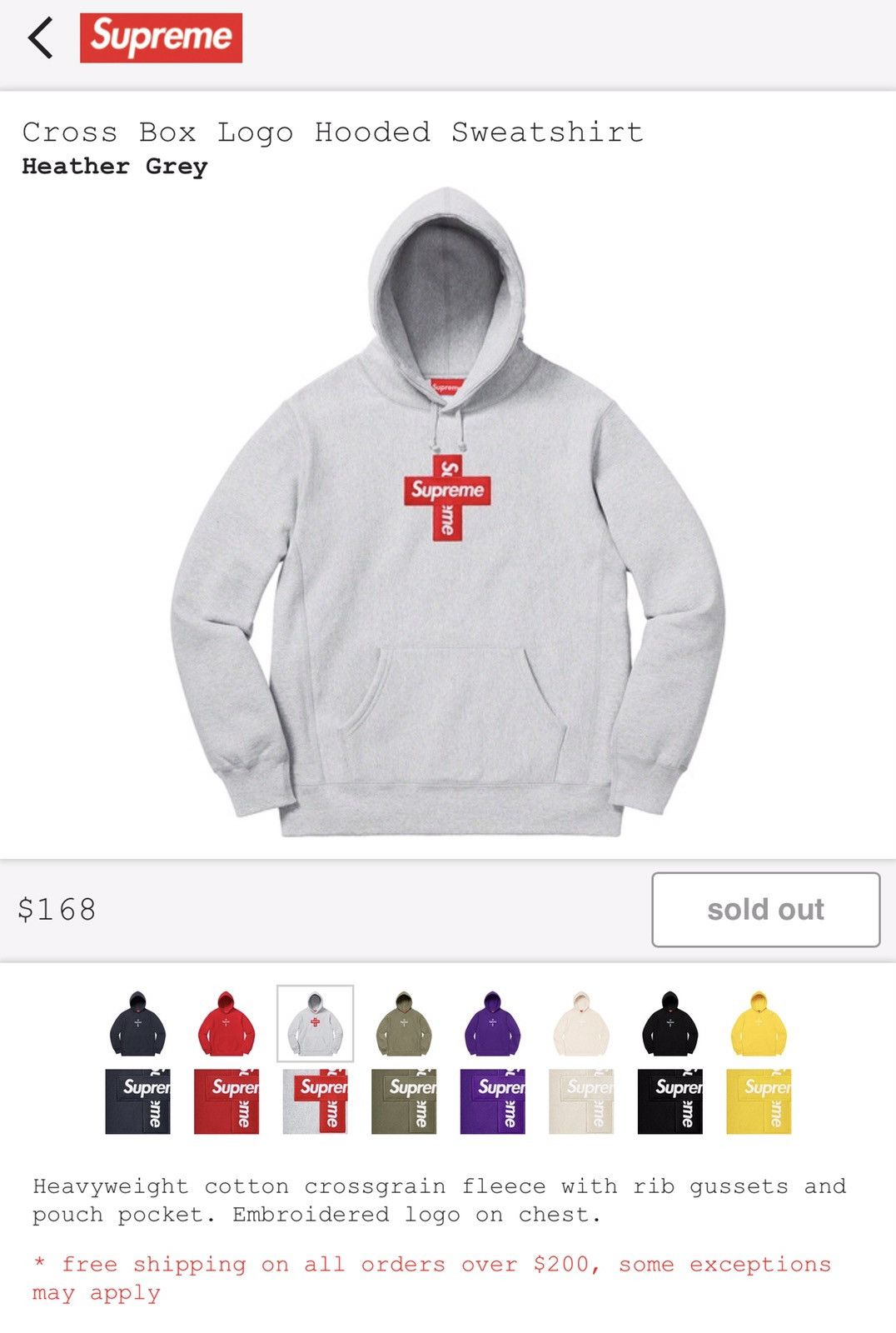 Buy Supreme Cross Box Logo Hooded Sweatshirt 'Heather Grey