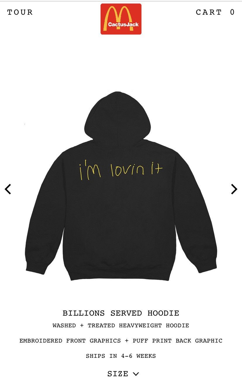 人気話題コラボ！Travis Scott McDonald Billions Served Hoodie Travis Scott Cactus Jack x McDonald's BILLIONS SERVED HOODIE