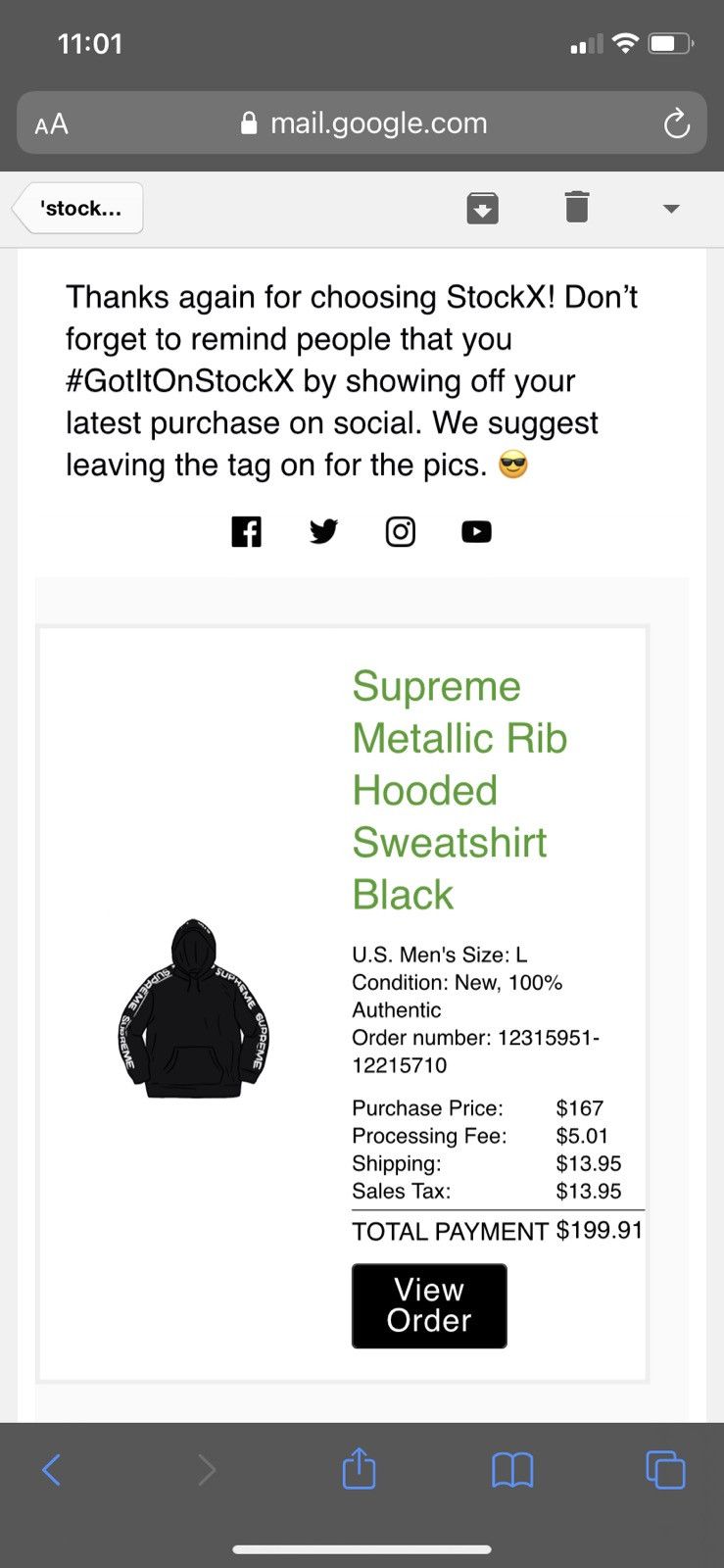 Supreme × Vintage Supreme Metallic Rib Hoodie (Black) Size US L / EU 52-54 / 3 - 4 Thumbnail
