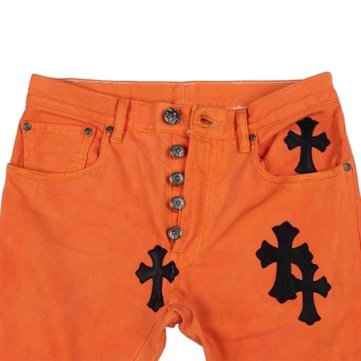 Chrome Hearts × Gallery Dept. Chrome Hearts Orange Art Basel Patchwork Denim Size US 31 - 2 Thumbnail