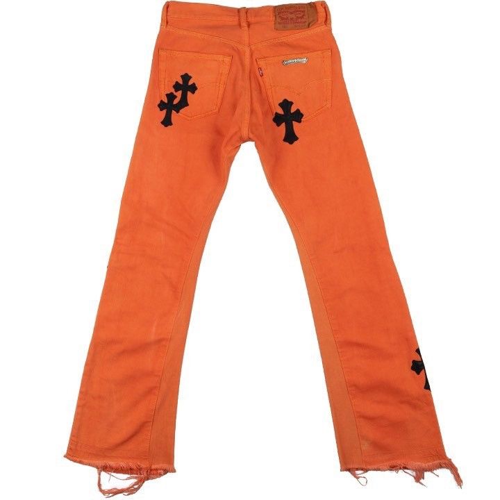 Chrome Hearts × Gallery Dept. Chrome Hearts Orange Art Basel Patchwork Denim Size US 31 - 6 Thumbnail
