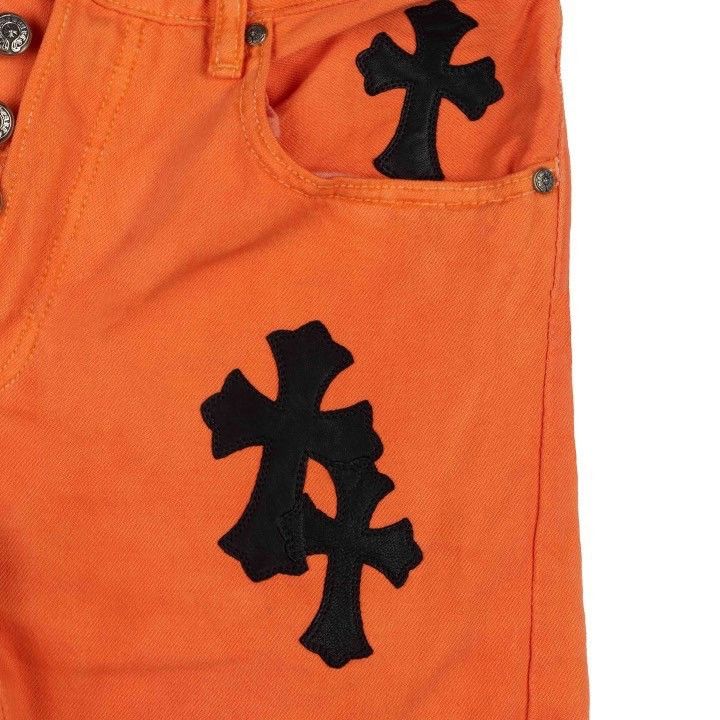 Chrome Hearts × Gallery Dept. Chrome Hearts Orange Art Basel Patchwork Denim Size US 31 - 3 Thumbnail