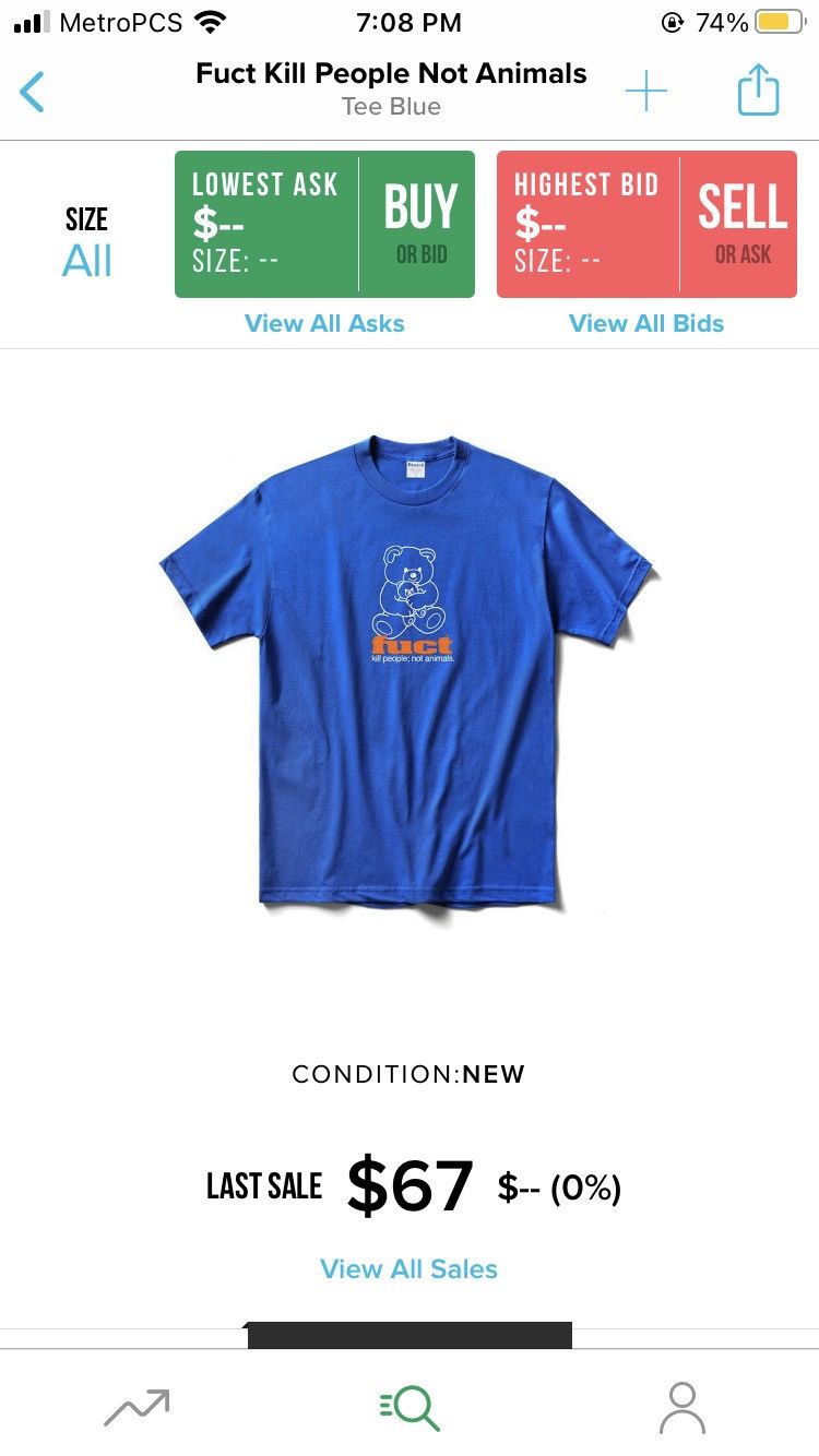 FUCT Fuct Kill People Not Animals Tee Blue Size US L / EU 52-54 / 3 - 4 Thumbnail