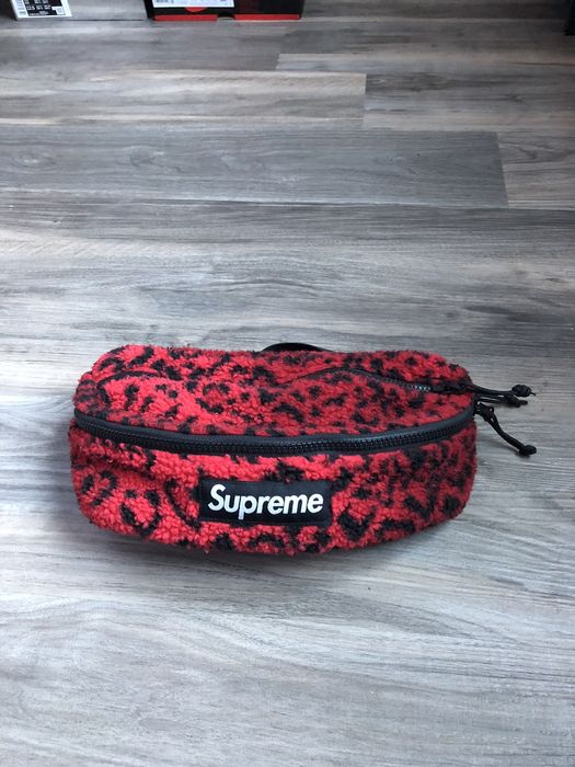 Supreme Supreme Leopard Fleece Waistbag Red *RARE* | Grailed