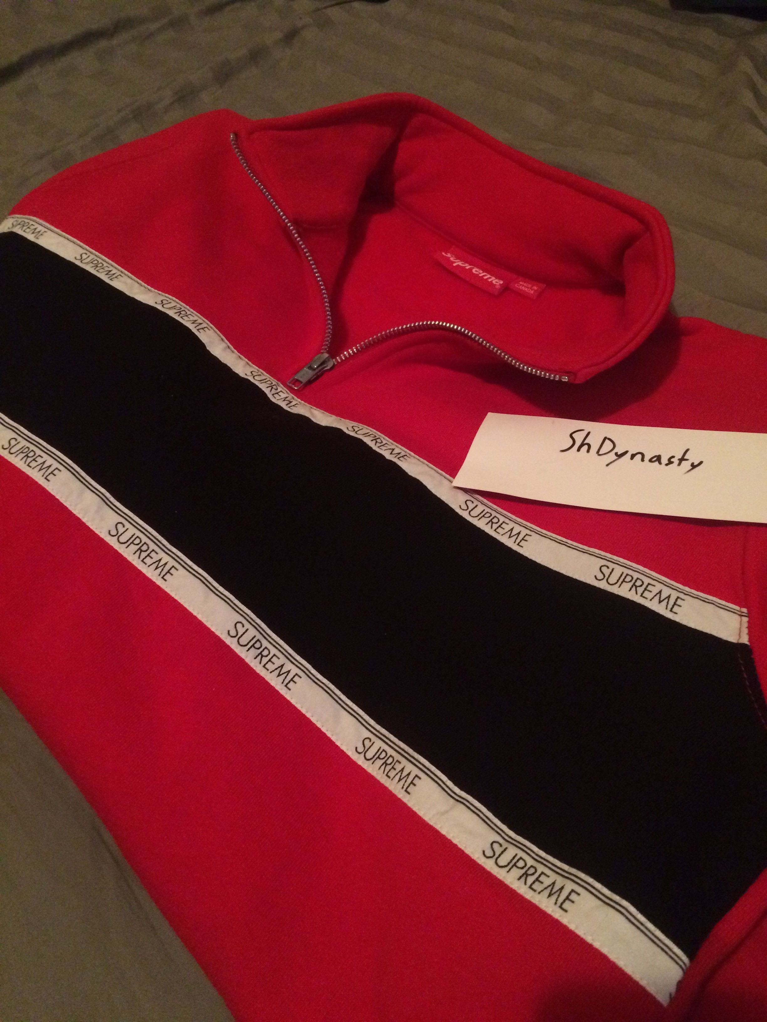 Supreme Supreme Logo Tape Stripe Half Zip Red | Grailed