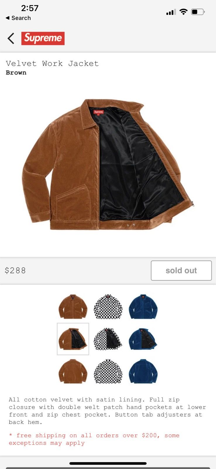 Supreme Supreme velvet work jacket fw20 brown | Grailed