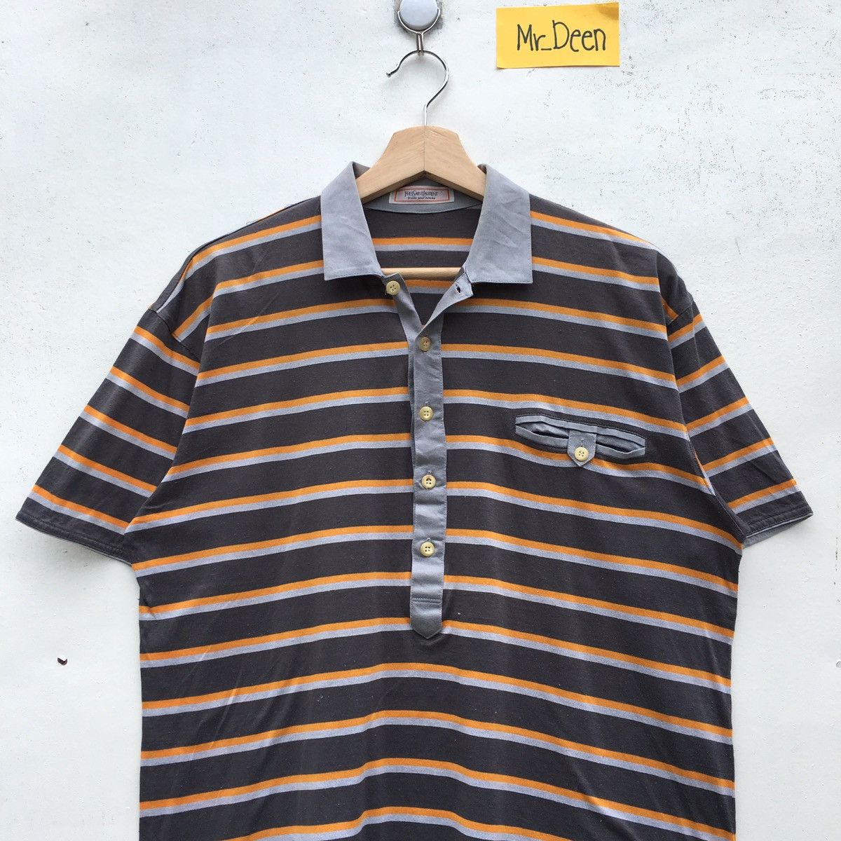 image of Vintage 90 YSL YVES Saint Laurent Stripes Polo Shirt in Grey, Men's (Size Medium)