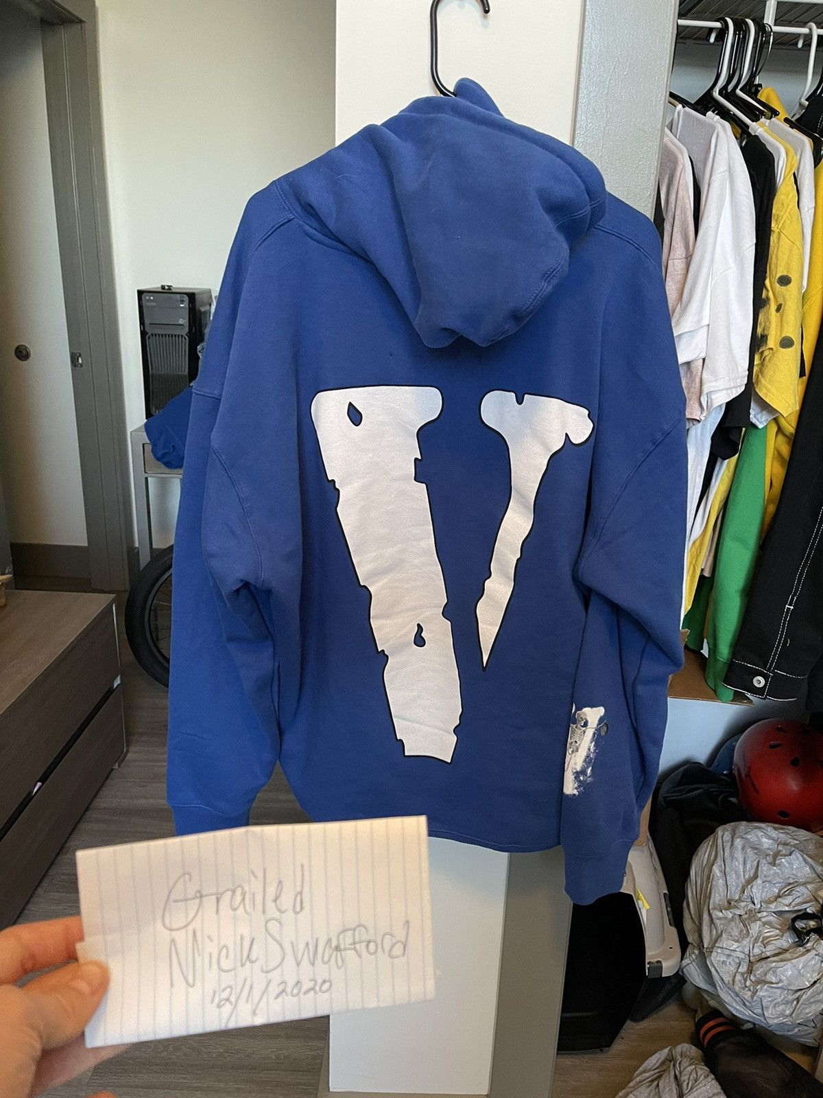 Light blue vlone hoodie sale