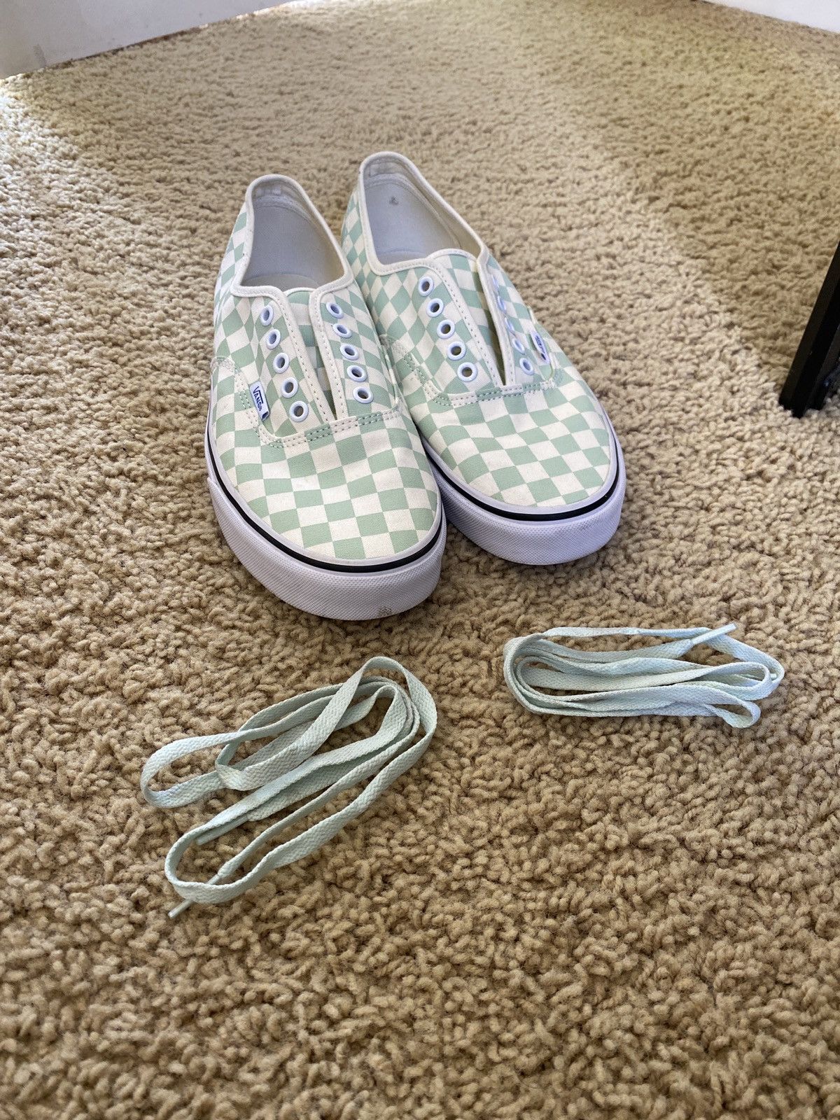 Vans Authentic Mint Green Cream Checkered Low Top Sneakers