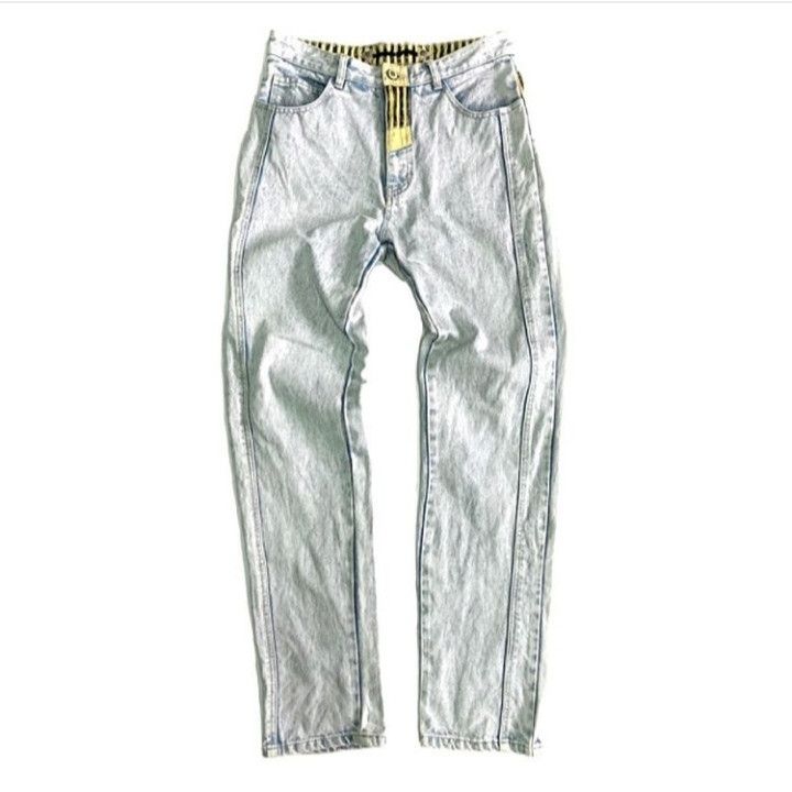 80s Acid Wash jeans with striped denim