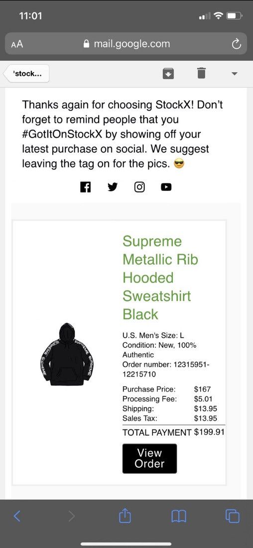 Supreme Supreme Metallic Rib Hoodie (Black) Size US L / EU 52-54 / 3 - 4 Thumbnail