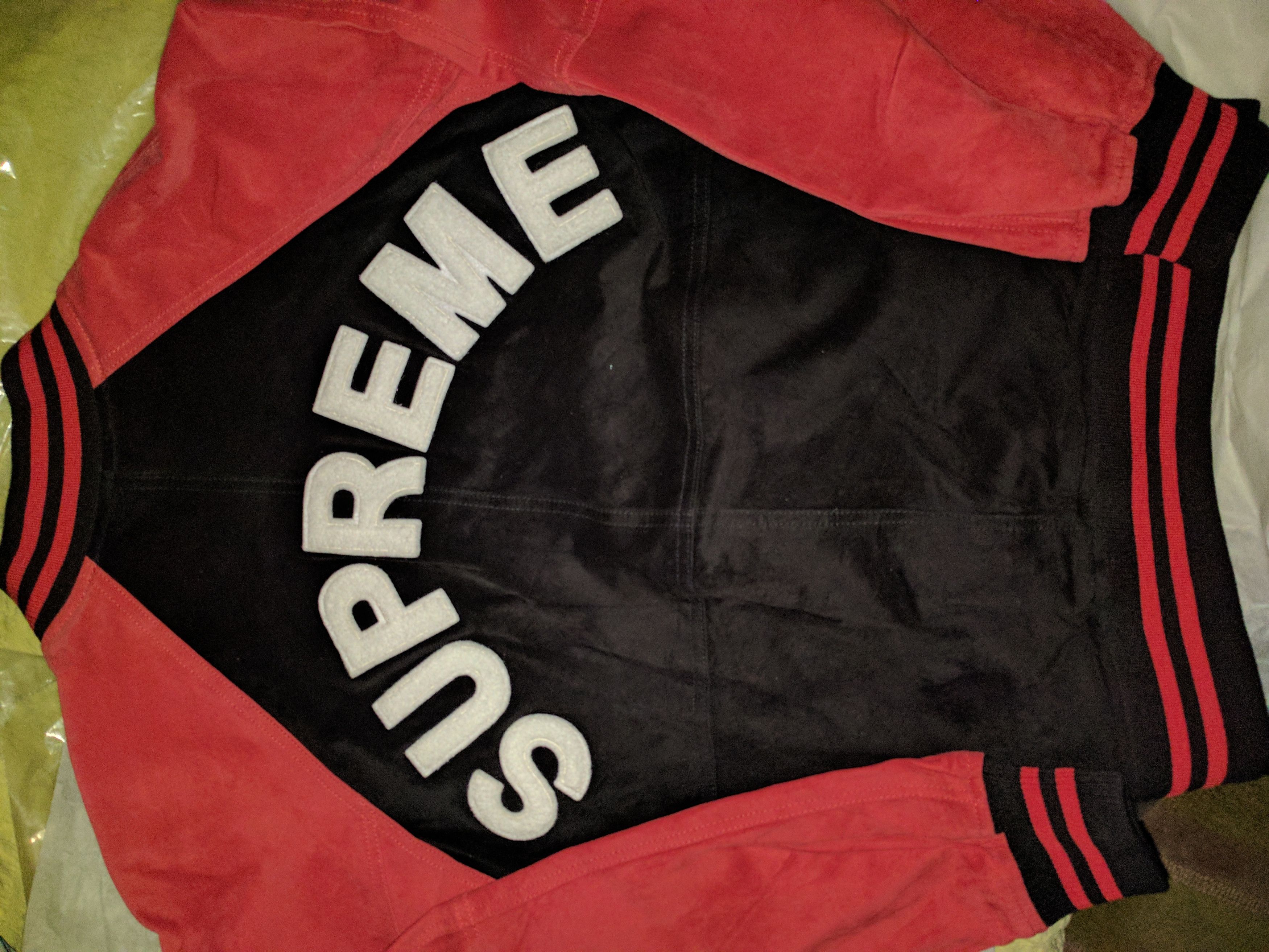 supreme suede varsity jacket