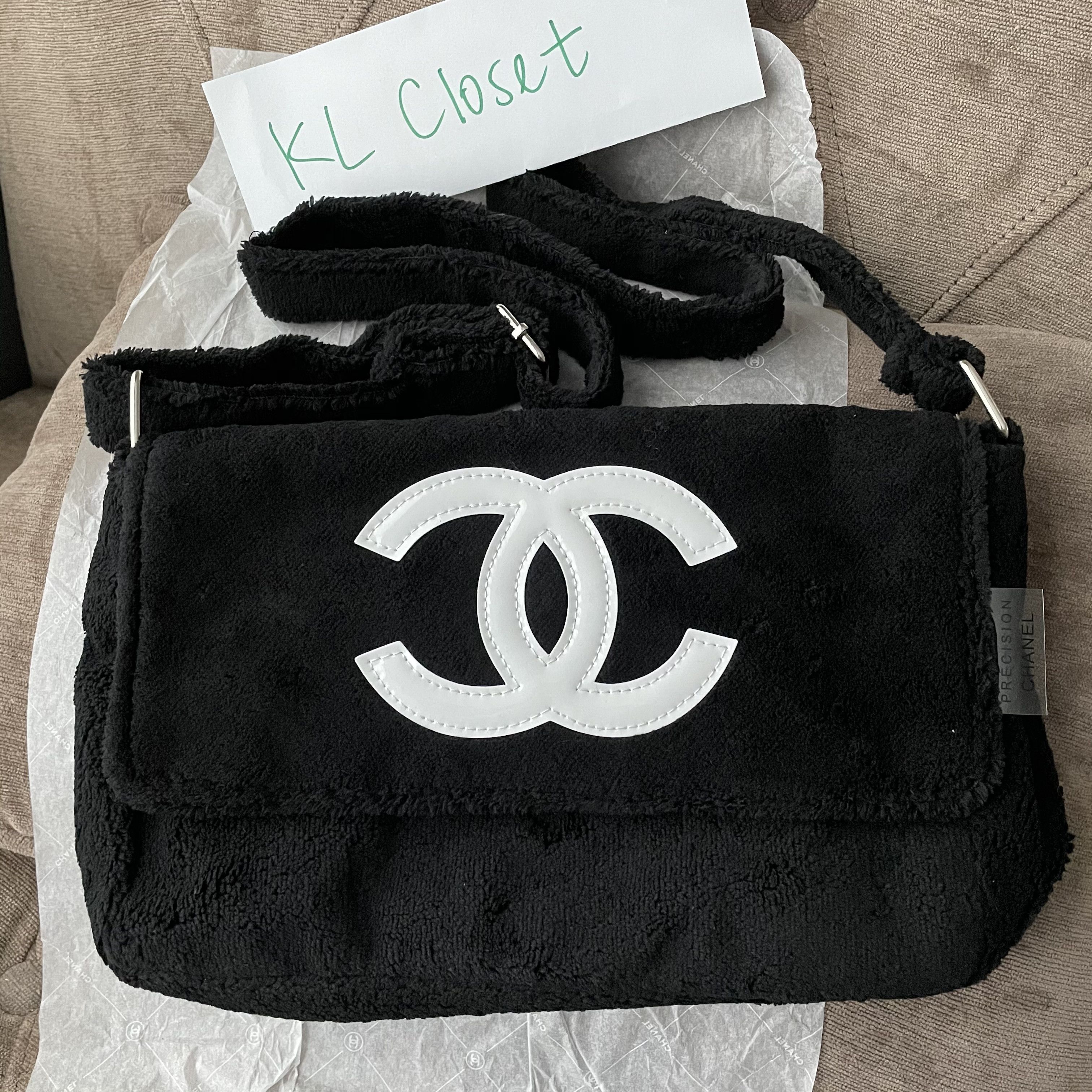 Chanel NEW Y2k Black Terry Cloth CC Precision crossbody