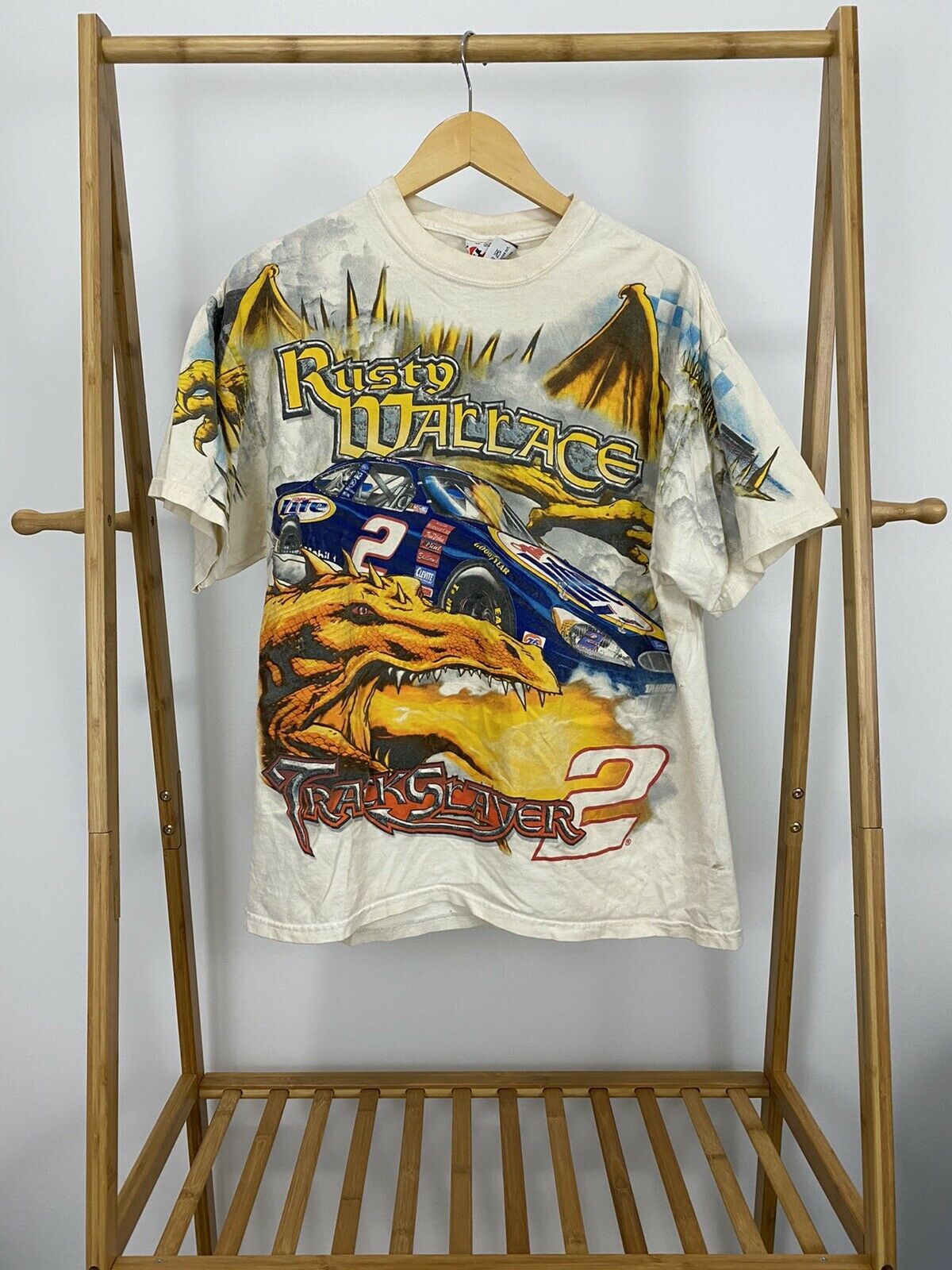 VTG Rusty Wallace TRACKSLAYER Nascar All Over T-Shirt M