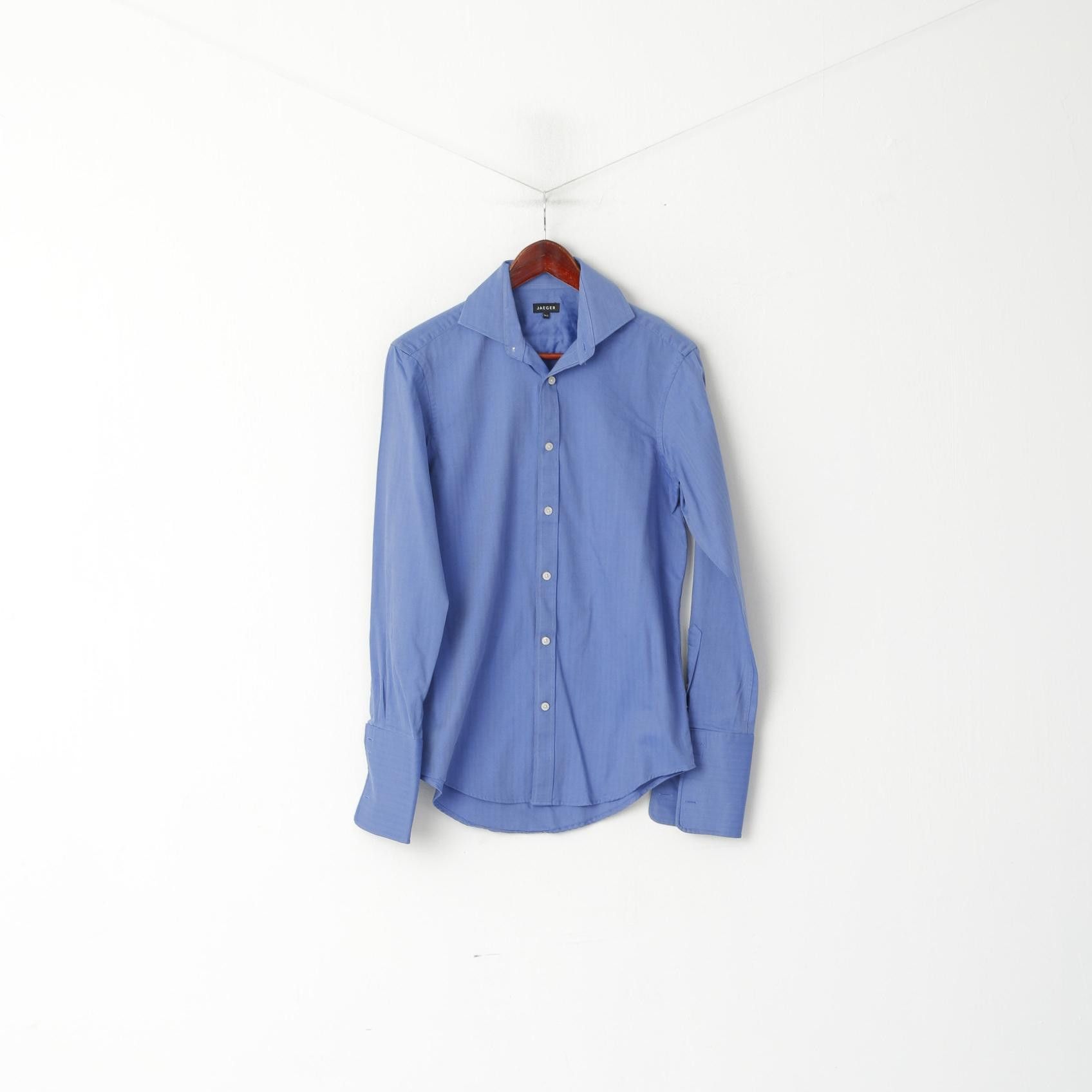 Jaeger Jaeger Men 14.5 S Casual Shirt Blue Striped Cotton 6799 Size US S / EU 44-46 / 1 - 1 Thumbnail