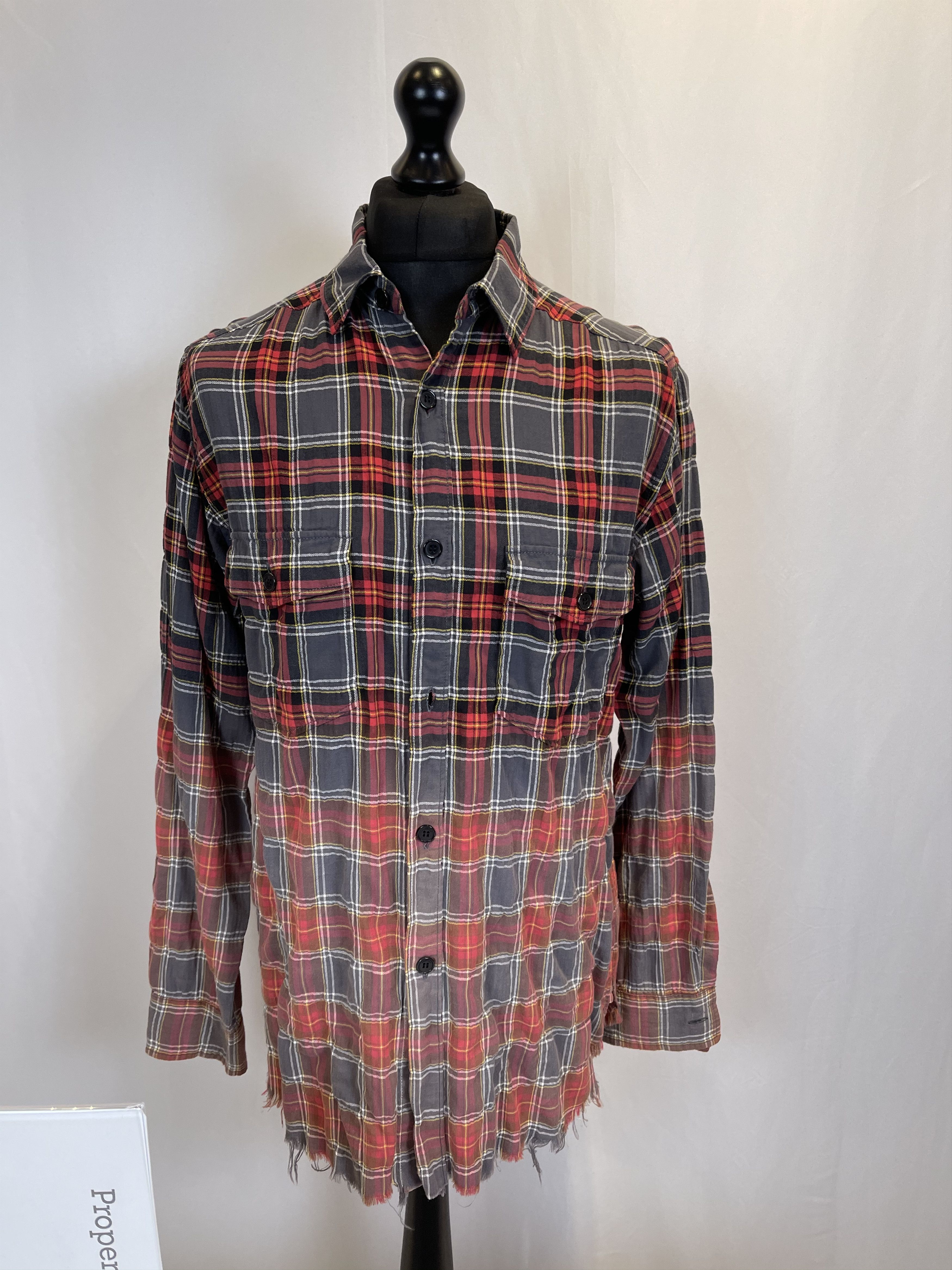 Hedi Slimane × Saint Laurent Paris Saint Laurent Raw Hem Degradé Flannel Shirt Size US L / EU 52-54 / 3 - 1 Thumbnail