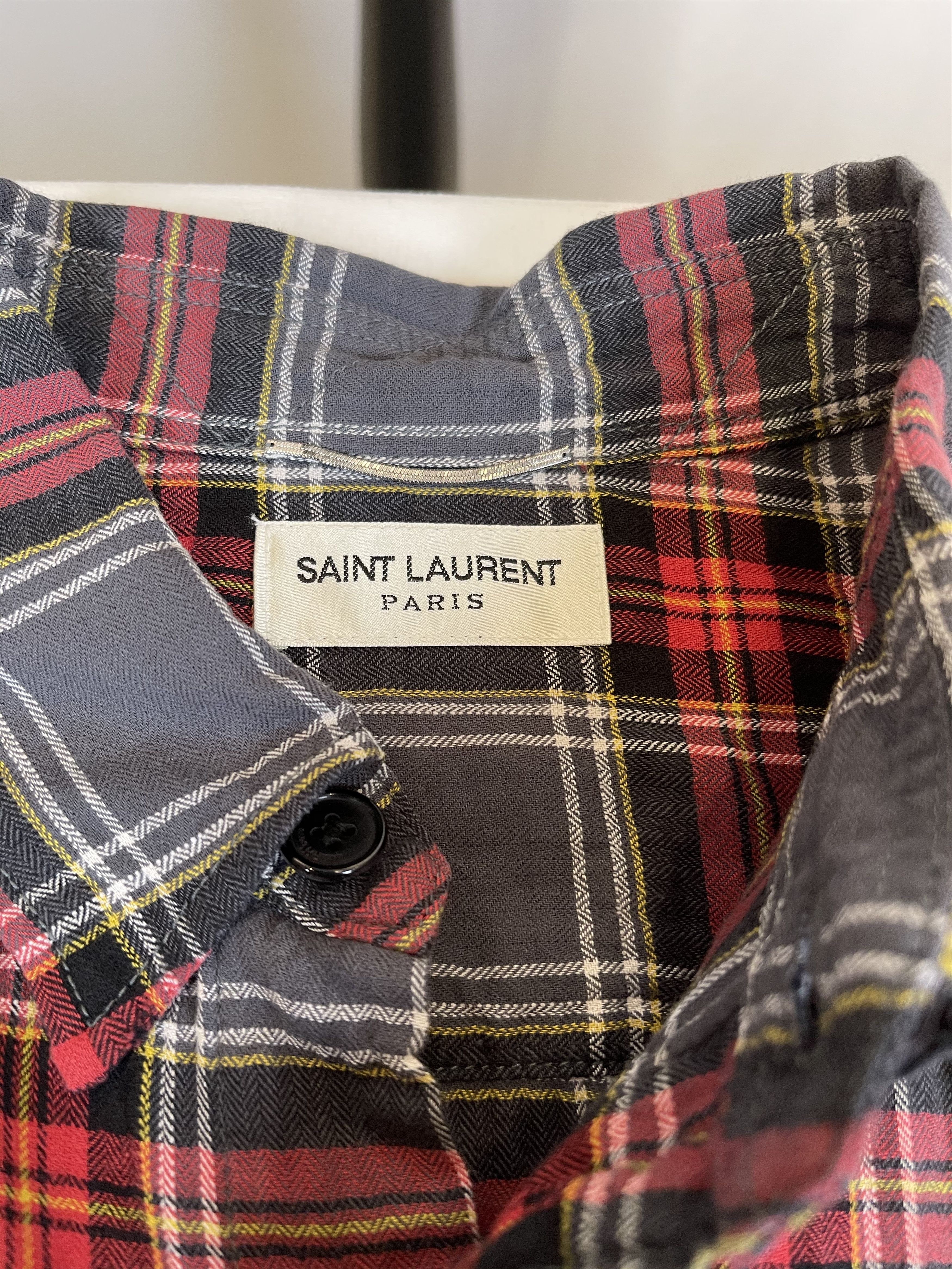 Hedi Slimane × Saint Laurent Paris Saint Laurent Raw Hem Degradé Flannel Shirt Size US L / EU 52-54 / 3 - 8 Thumbnail