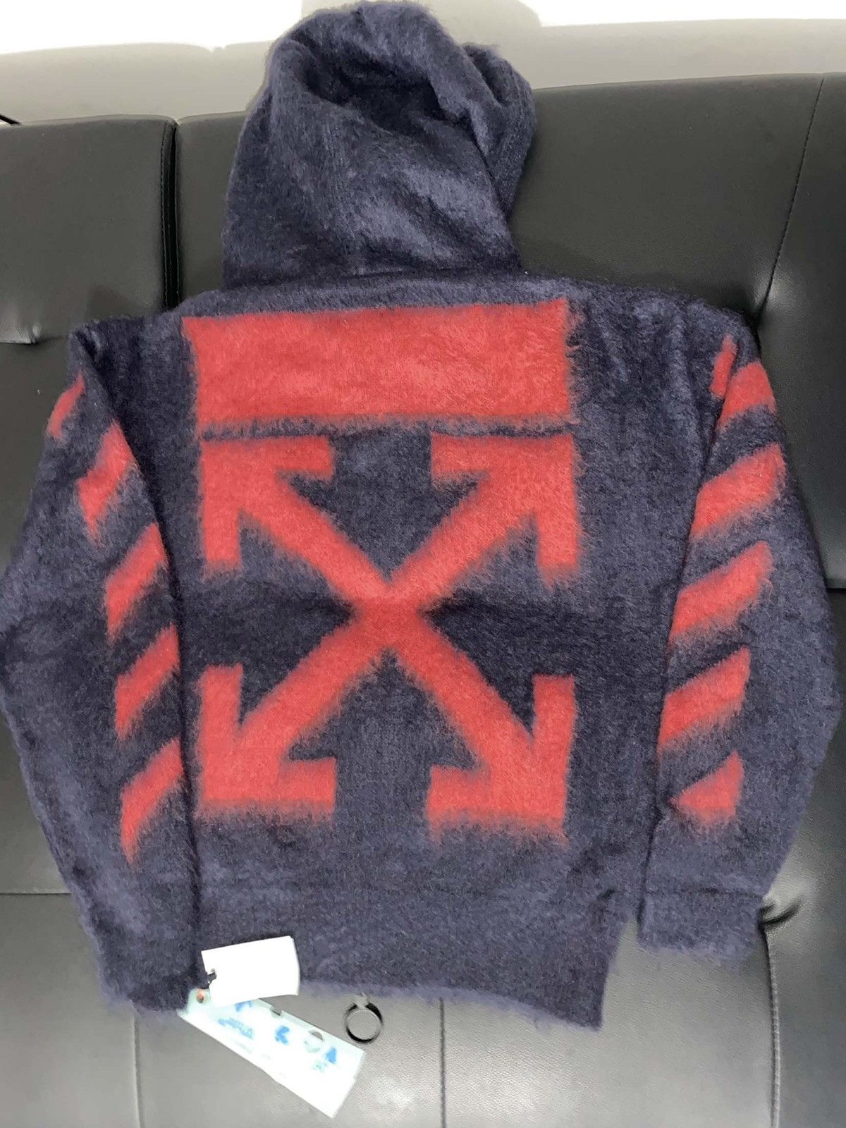 Off-White Off-White Navy Brushed Mohair Diag Zip-Up Hoodie | Grailed