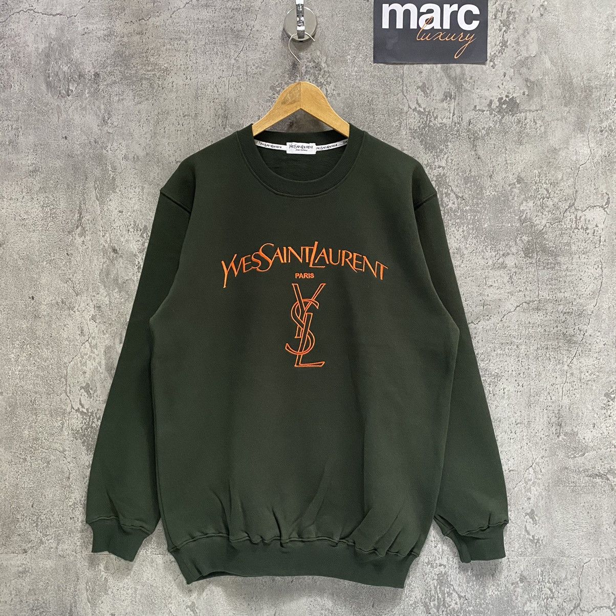 Vintage YVES SAINT LAURENT SWEATSHIRT BIG LOGO GREEN Grailed