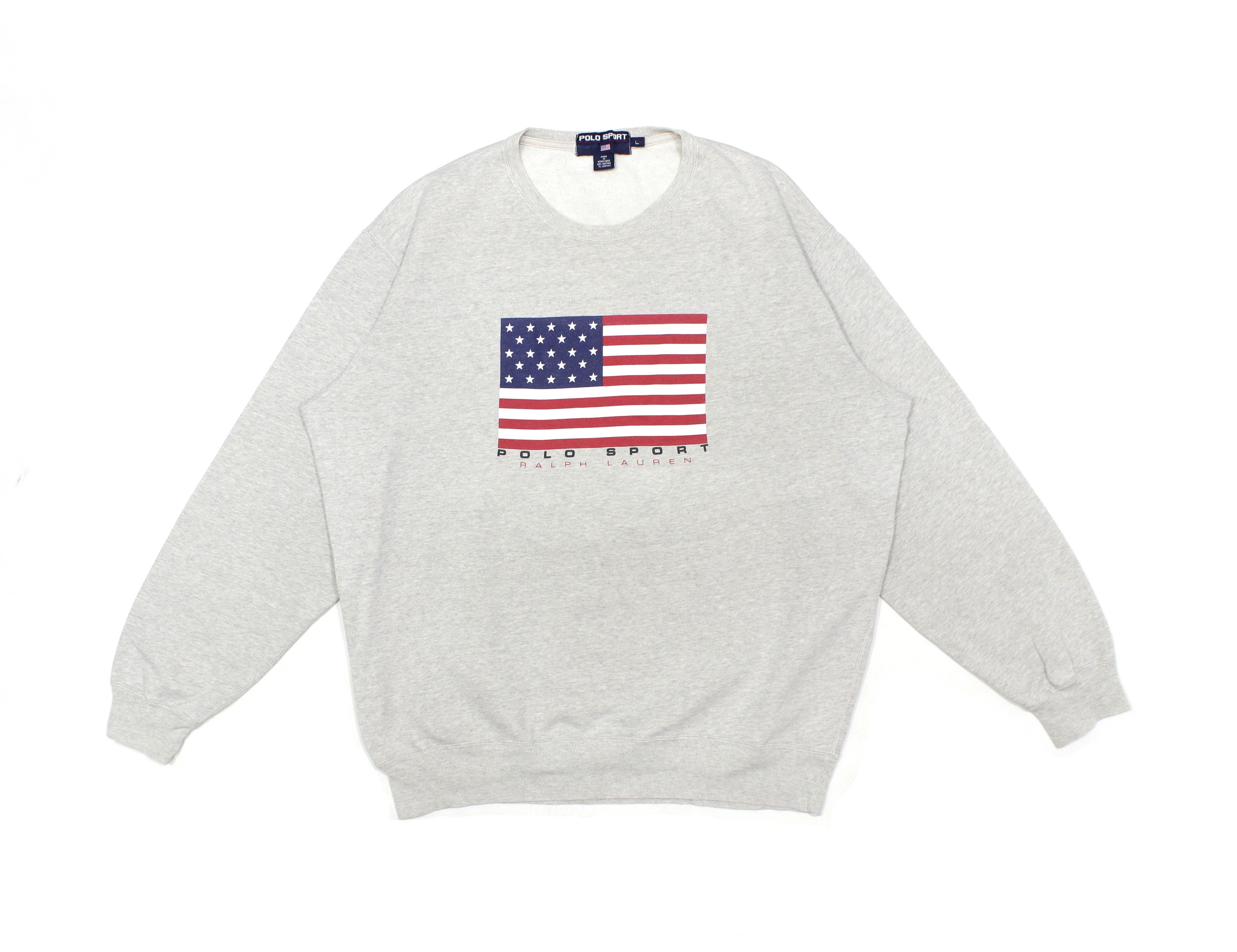 Polo Ralph Lauren 90S Polo Sport USA Flag Logo Baggy Sweatshirt Vintage ...