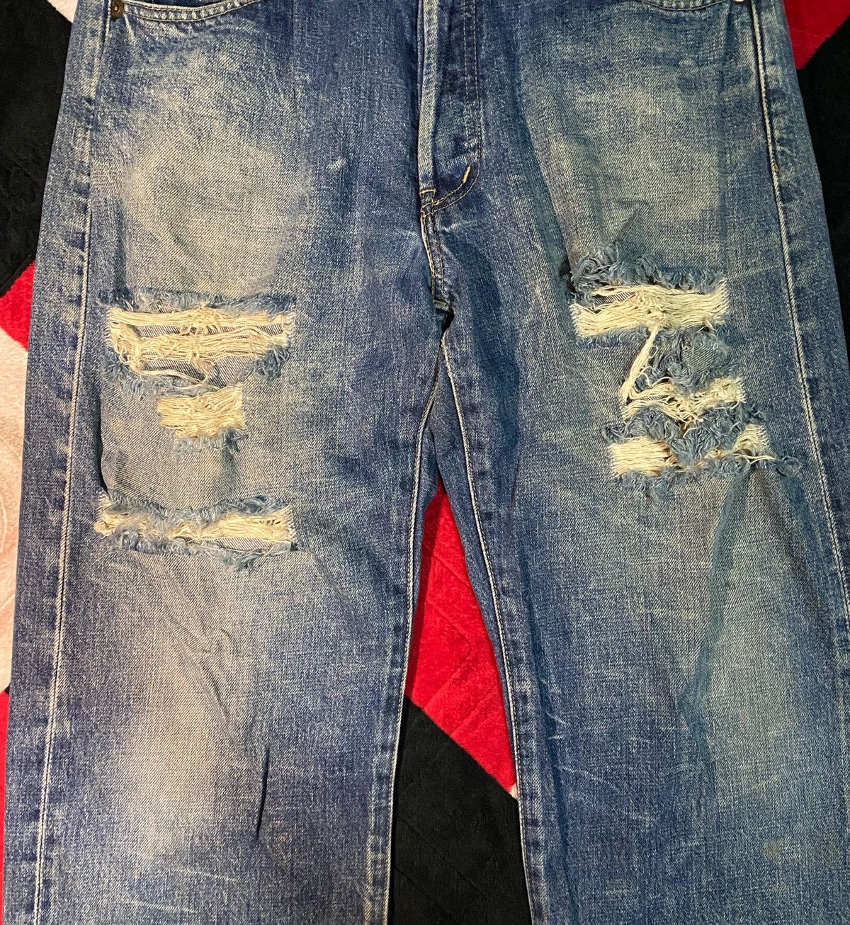 Levi's × Levi's Vintage Clothing Distressed Levis Big E Selvedge Denim Jeans Size US 32 / EU 48 - 5 Thumbnail