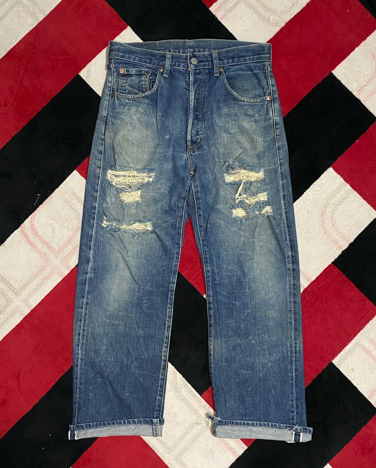 Levi's × Levi's Vintage Clothing Distressed Levis Big E Selvedge Denim Jeans Size US 32 / EU 48 - 1 Thumbnail