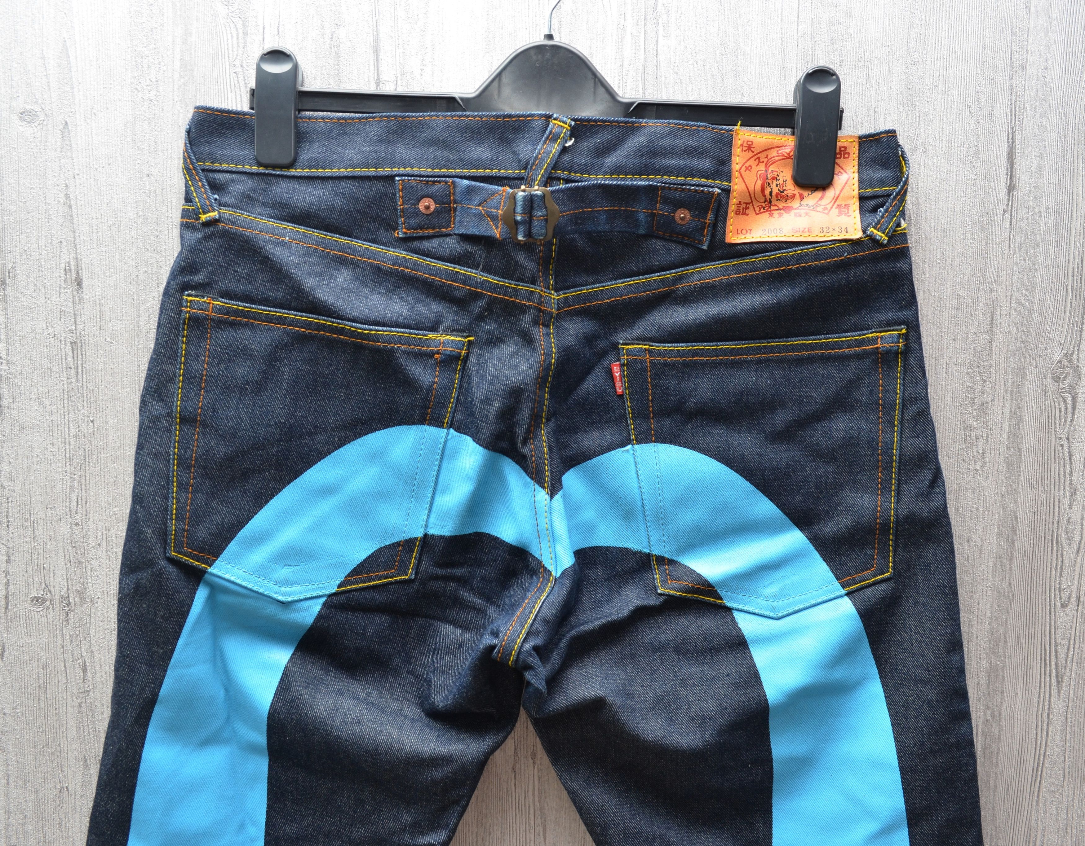 Evisu Deadstock🔥Evisu Blue Daicock Cinch Big Logo Denim Pants Size US 32 / EU 48 - 3 Thumbnail