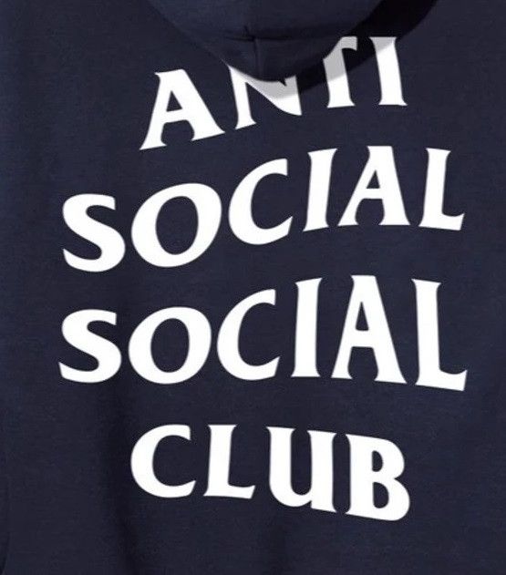 DS ASSC x Period Correct White Logo Navy Hoodie in hand