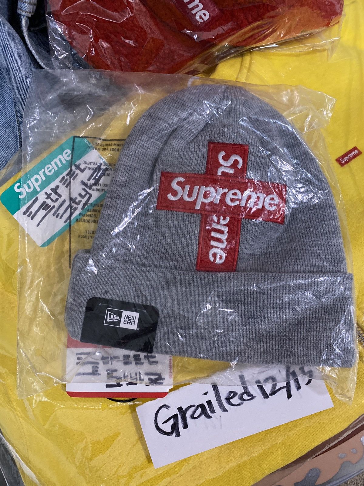 Cross Box Supreme New Era Box Logo Beanie Grey Grey Supreme Beanie