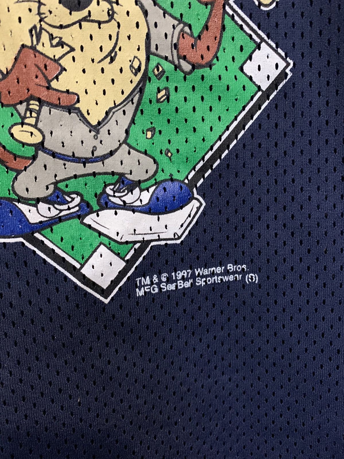 MLB × Vintage × Warner Bros 1997 Looney Tunes Mesh Baseball Jersey Taz Size US M / EU 48-50 / 2 - 2 Thumbnail