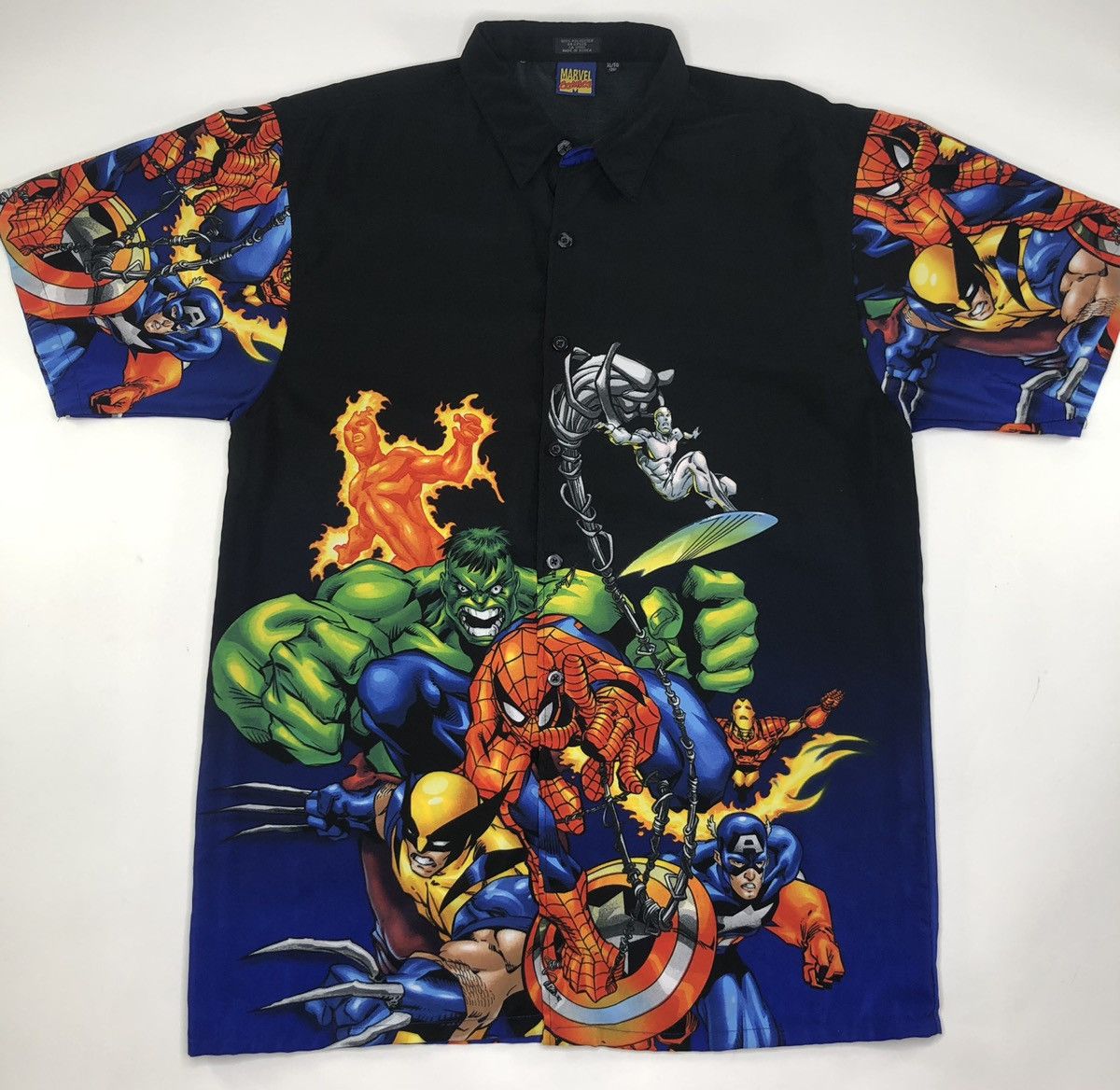 DC Comics × Marvel Comics × Vintage Vintage All Over Marvel Button Up ...